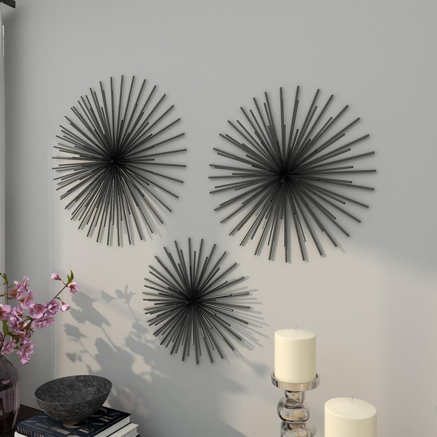 Set of 3 Metal Starburst 3D Wall Decors Black - Olivia & May: Contemporary Iron Artwork, Vertical Display