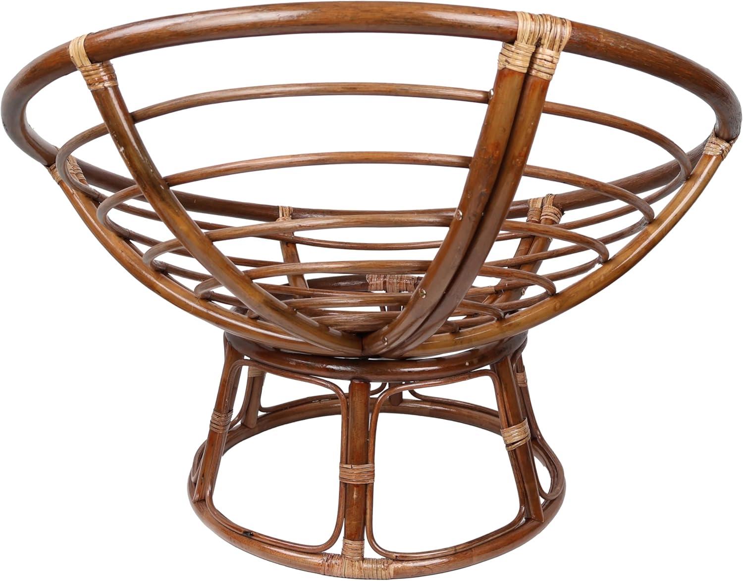 International Caravan 42" Rattan Papasan Chair with Solid Twill Cushion Gray: Stained Finish, Armless Design, 250lb Capacity