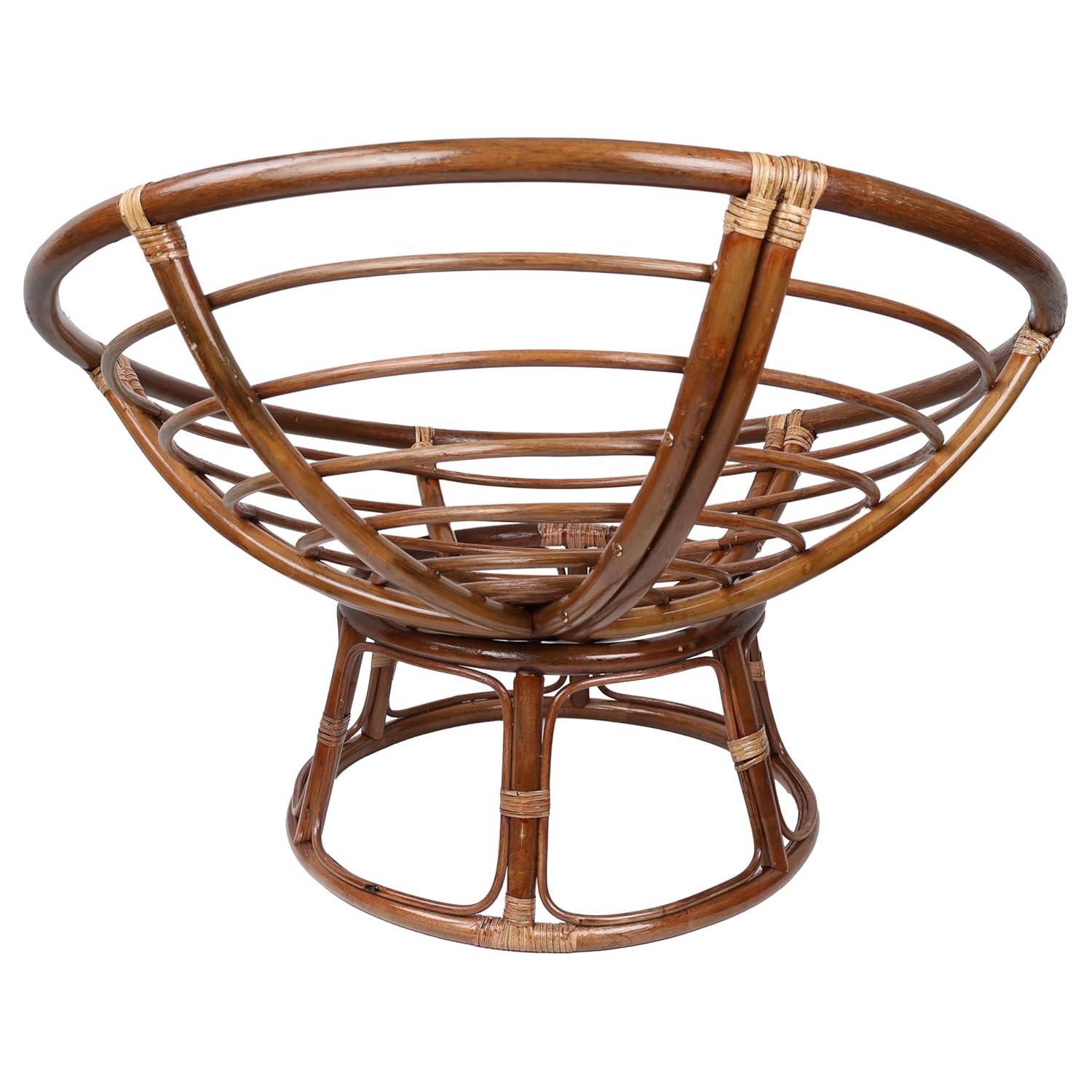 42" Rattan Papasan Chair with Solid Twill Cushion Sage - International Caravan: Handmade, Walnut Finish, Comfy