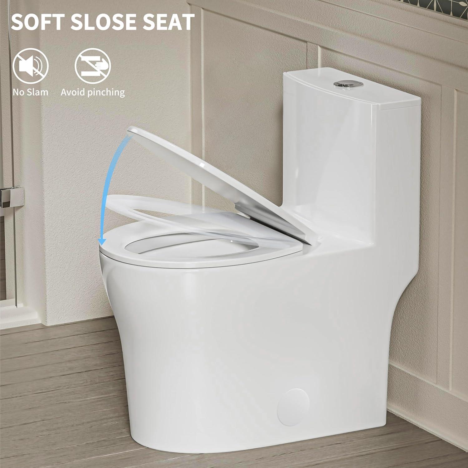 Dual-Flush Round One-Piece Toilet with Glazed Surface Comfort Seat Height Modern Toilet (Seat Included)