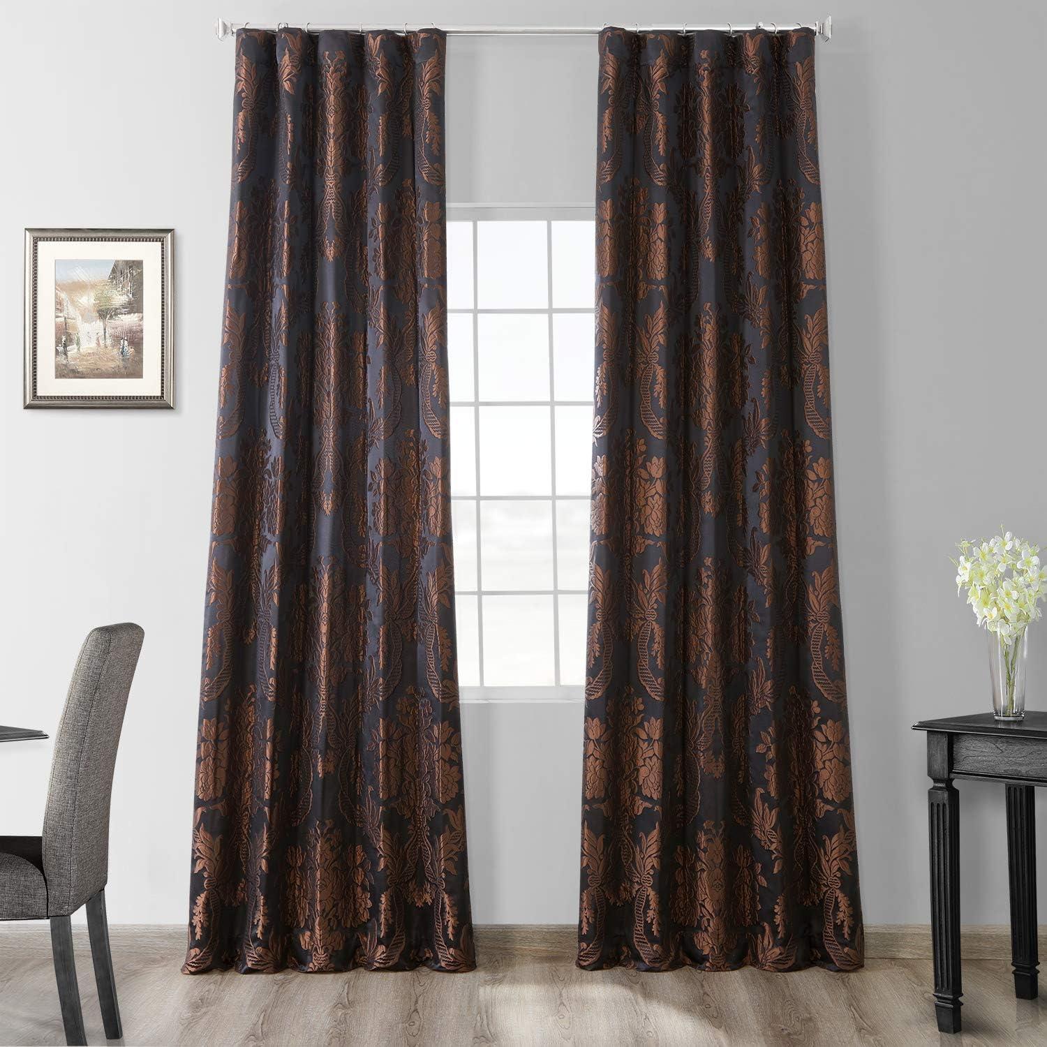 Black and Copper Faux Silk Room-Darkening Curtain Panel, 120" x 50"
