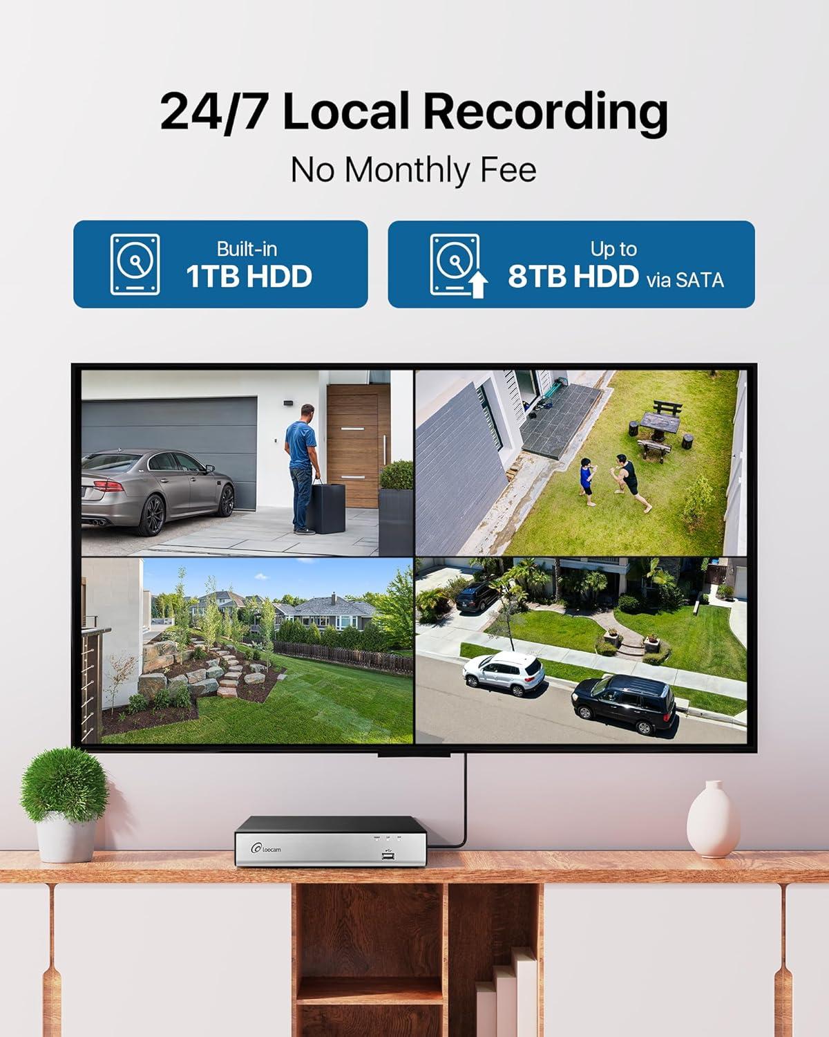 Security Camera System Outdoor with AI Human/Vehicle Detection, 2MP HD 1920TVL Wired CCTV Surveillance Camera System, H.265+ 8CH DVR & 1TB Hard Drive, Smart Playback, Remote Access, Email Alert