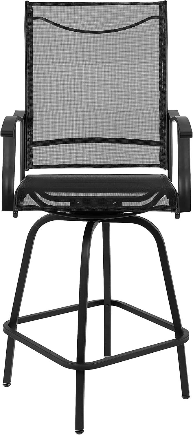 Flash Furniture Valerie Patio Bar Height Stools Set of 2, All-Weather Textilene Swivel Patio Stools and Deck Chairs with High Back & Armrests