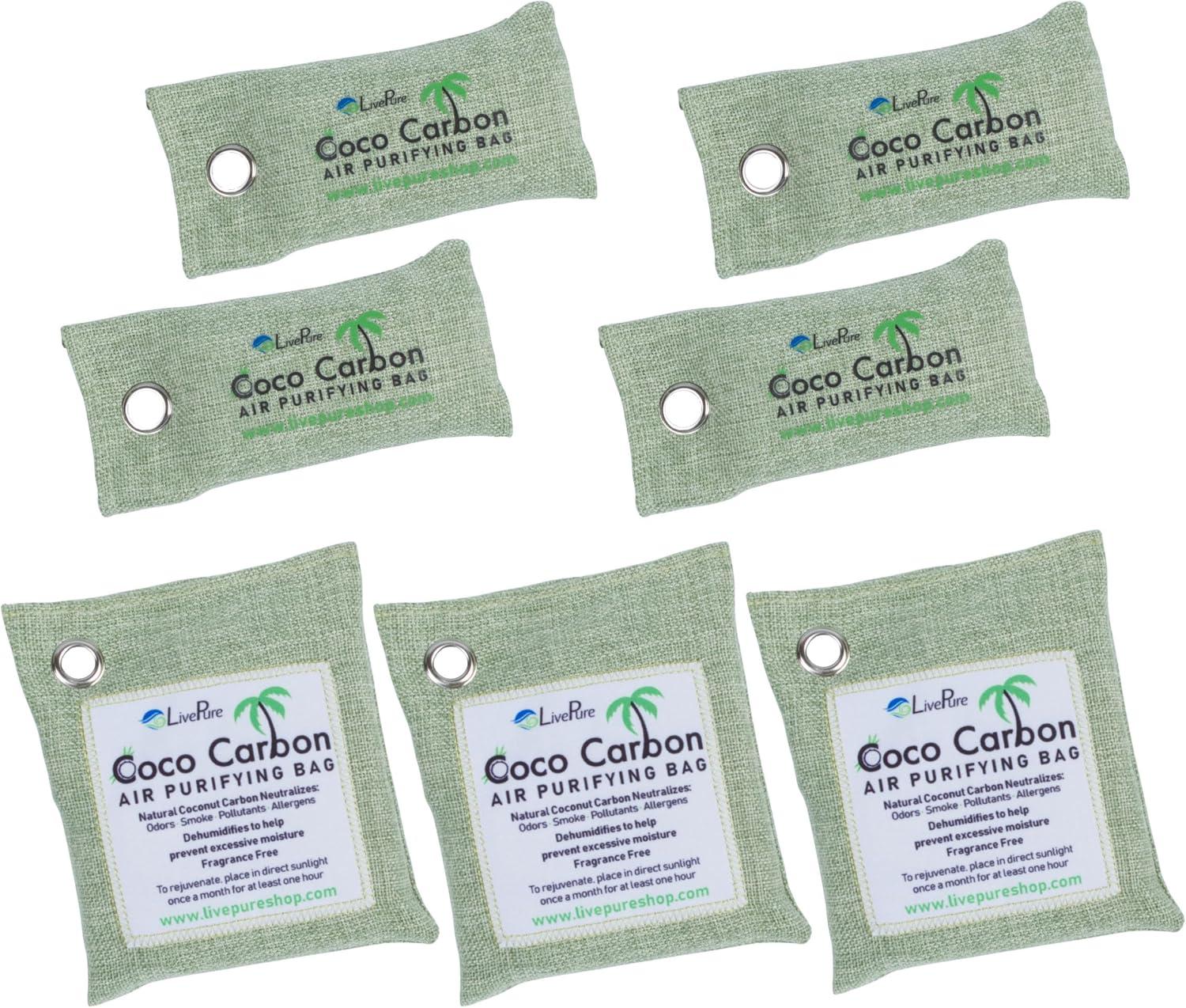 LivePure CocoCarbon Coconut Carbon Air Purifying Bag Odor Eliminator 7-Pack, Mint