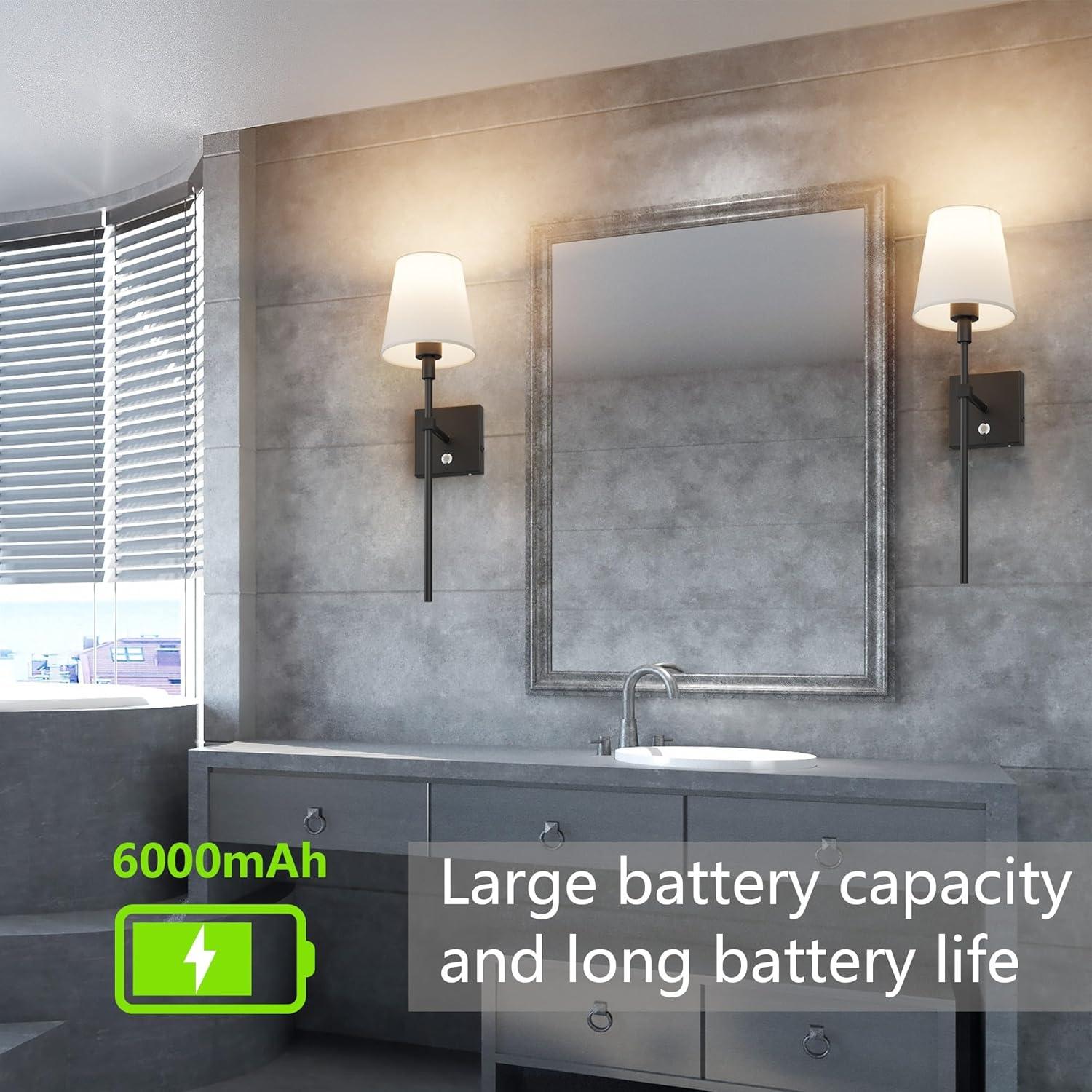 Battery Operated Black Wall Sconce Set Of 2,not Hardwired Fixture Wireless Wall Light ,dimmable Picture Sconces Cordless ,Easy To Install Battery Powered Lamp,for Bedroom, Lounge, Farmhouse Gallery