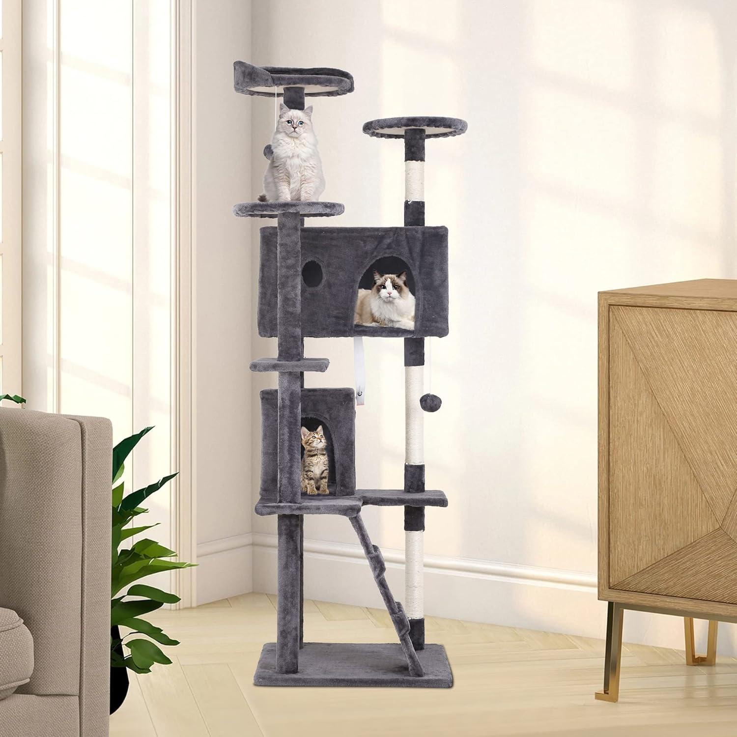 Tucker Murphy Pet™ 70In Cat Tree Tower For Indoor Cats,Multi-Level, Furniture Activity Center With Scratching Posts Stand House Cat Condo With Funny Toys For Kittens Pet Play House,Dark Gray