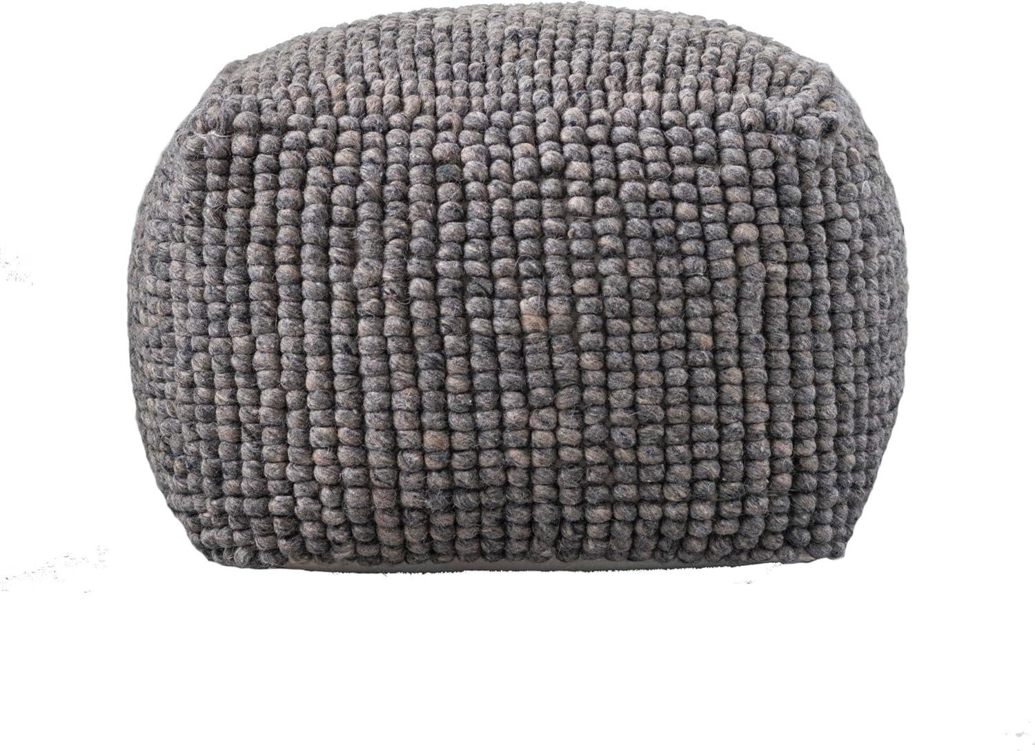 Storied Home New Zealand Square Pouf Gray: Upholstered Ottoman, Wool & Cotton Blend, No Assembly Required