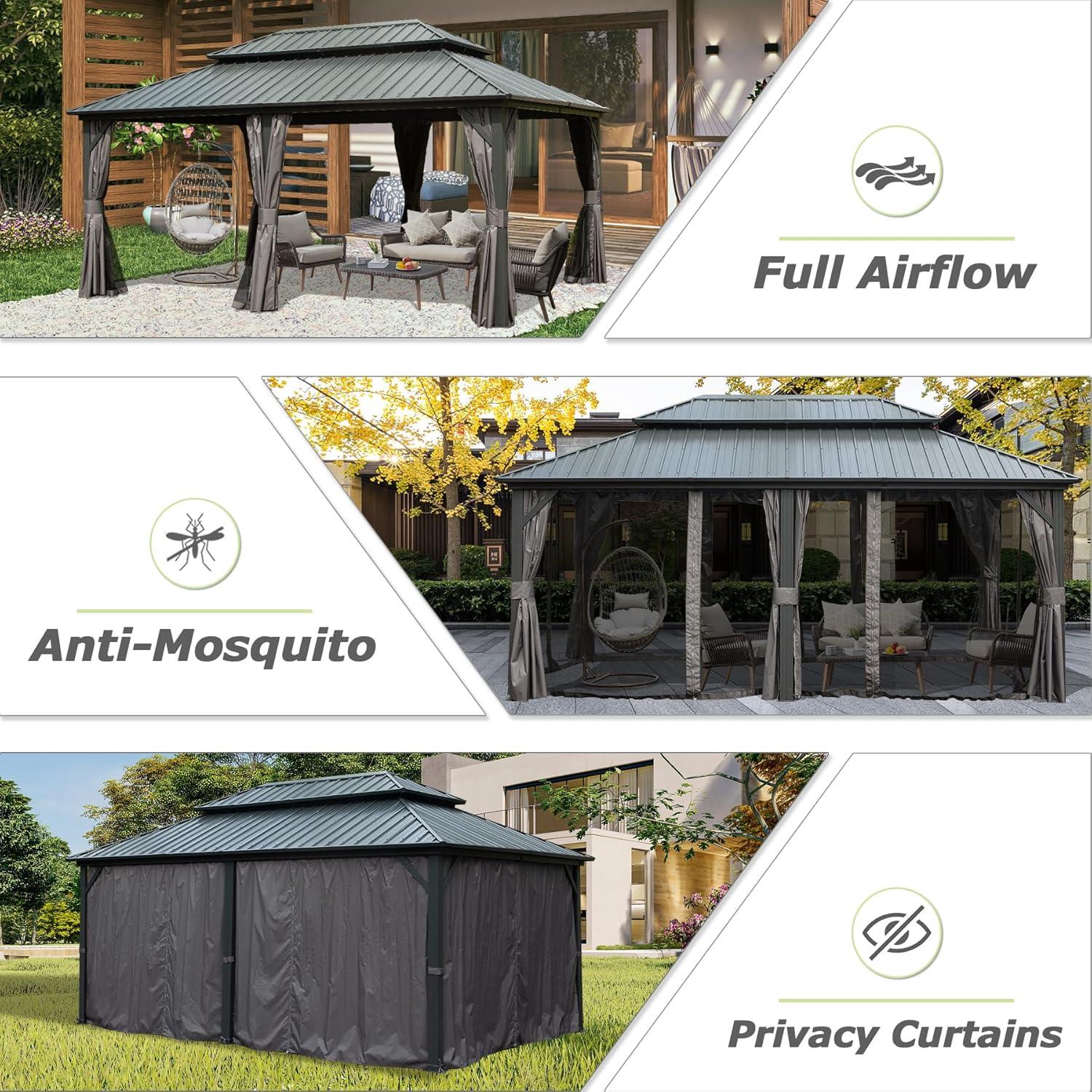 Domi 12' x 18' Gray Aluminum and Steel Hardtop Gazebo