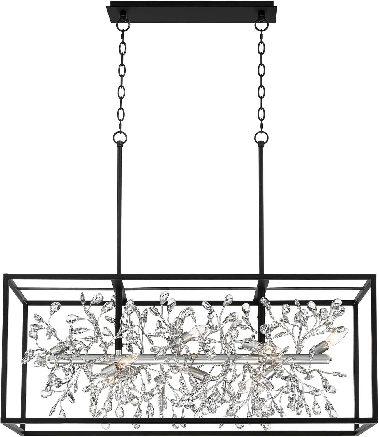 Possini Euro Design Carrine Black Silver Linear Pendant Chandelier 38 1/2" Wide Modern Clear Crystal 8-Light Fixture for Dining Room Kitchen Island