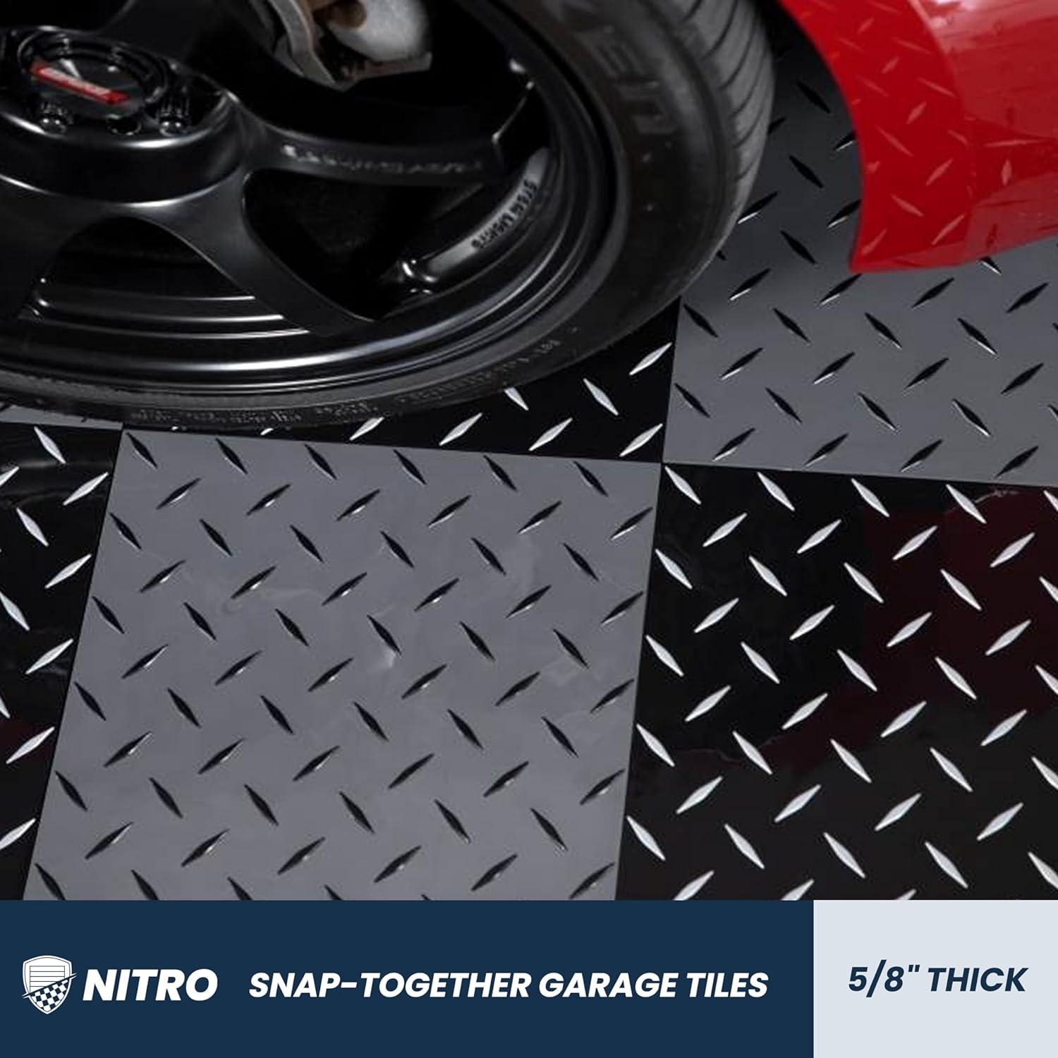 FlooringInc Nitro Pro Garage Tiles, Diamond, 40 Pack, 40 Sq/Ft. Black/Gunmetal