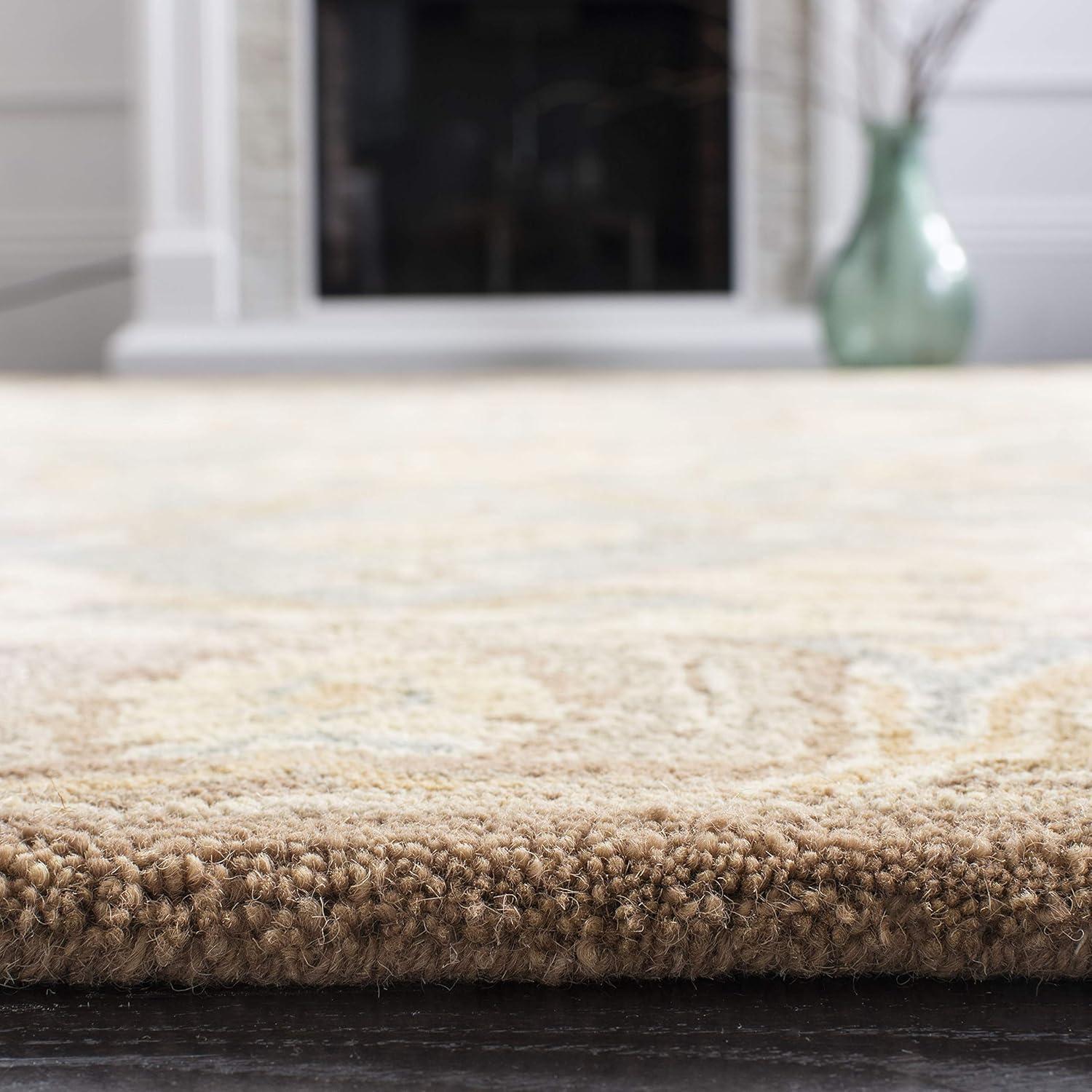 Teal and Camel Hand-Tufted Wool Traditional Area Rug