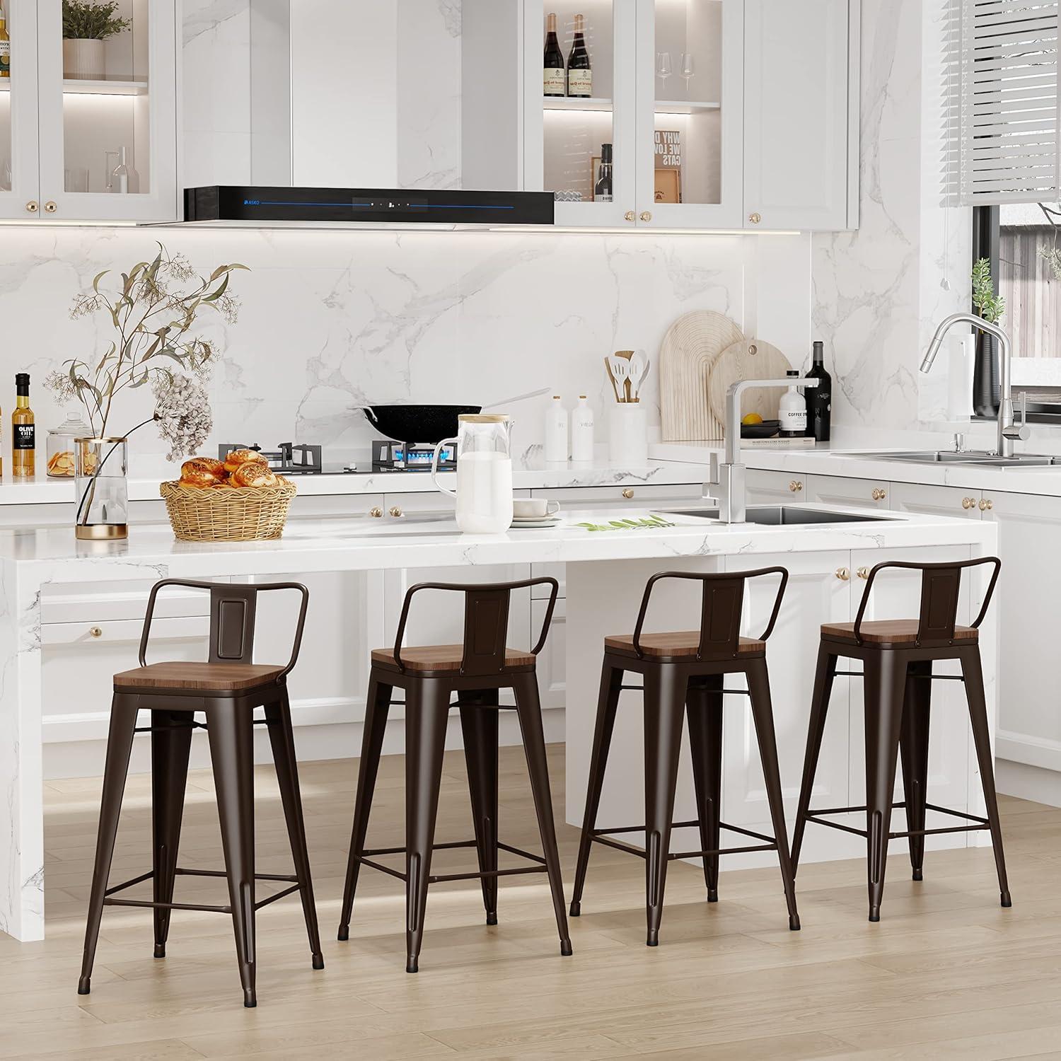 Changjie Furniture 30 Inch Bar Stools Set of 4 Industrial Metal Barstools Bar Height Bar Stool with Backs (30 inch, Rusty)