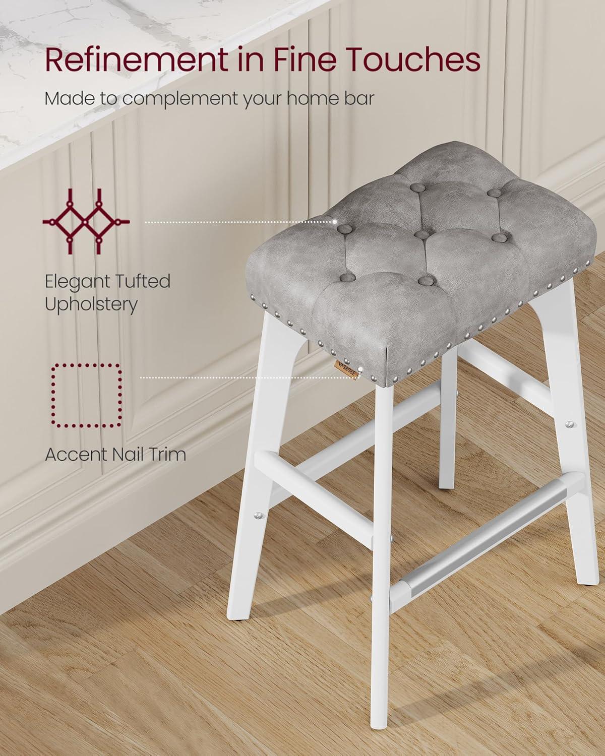 Killeryuki Bar Stools Set of 2, Counter Height Bar Stools, 26-Inch Kitchen Counter Stools with Wooden Legs, PU Leather Barstools Upholstered Stools for Kitchen Island Dining Room, Gray ULBC085G01
