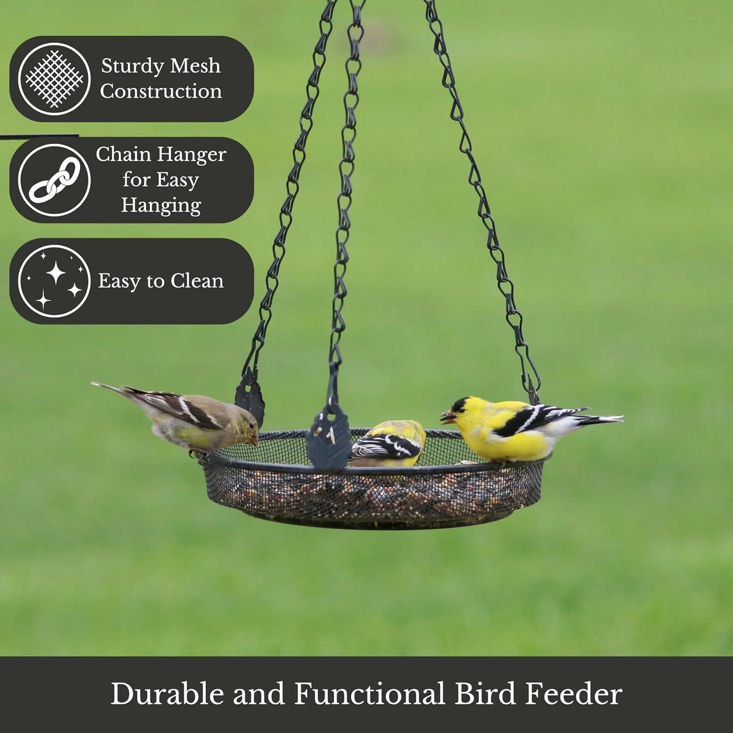 Black Metal Hanging Mesh Bird Feeder Tray