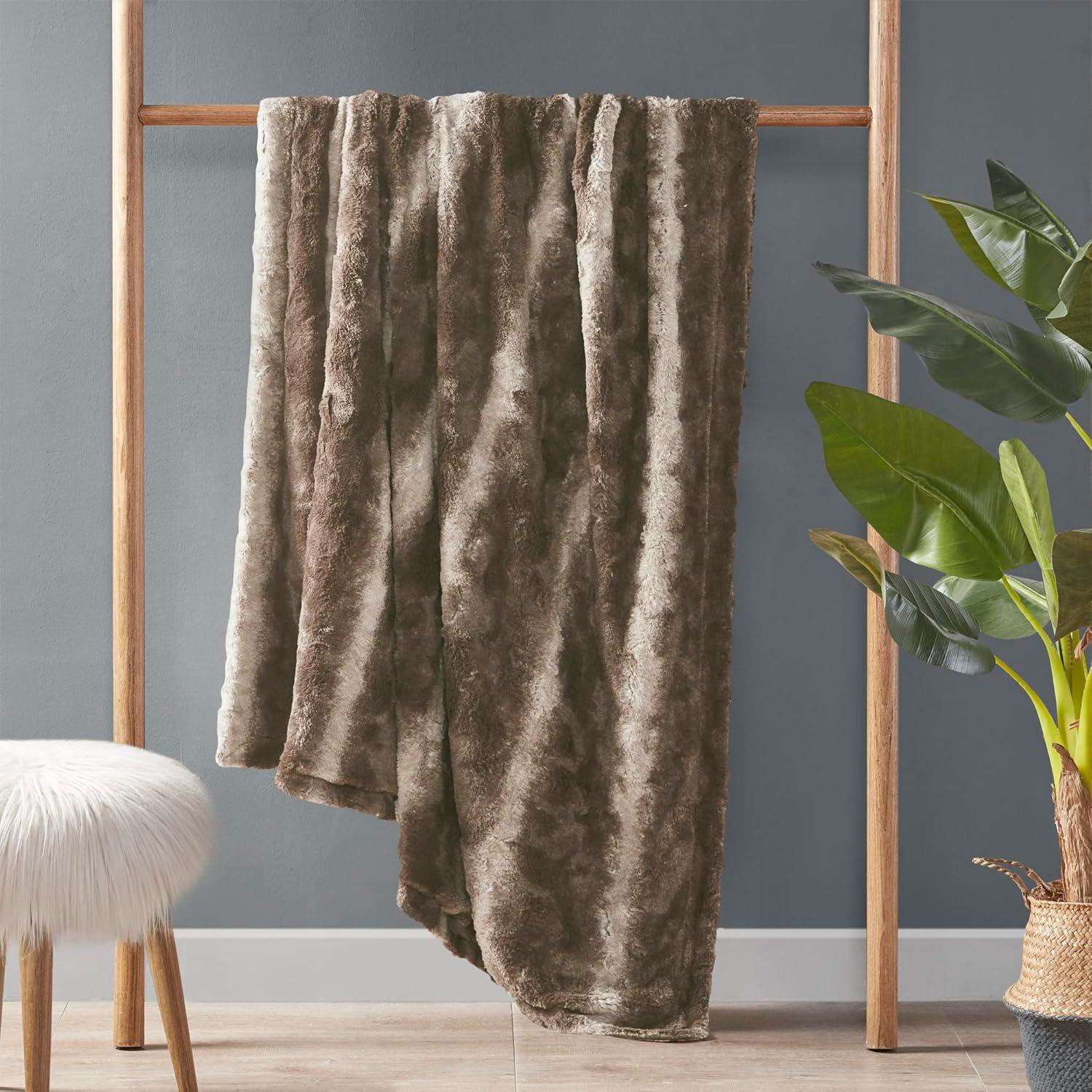 Twin Brown Faux Fur Reversible Throw Blanket