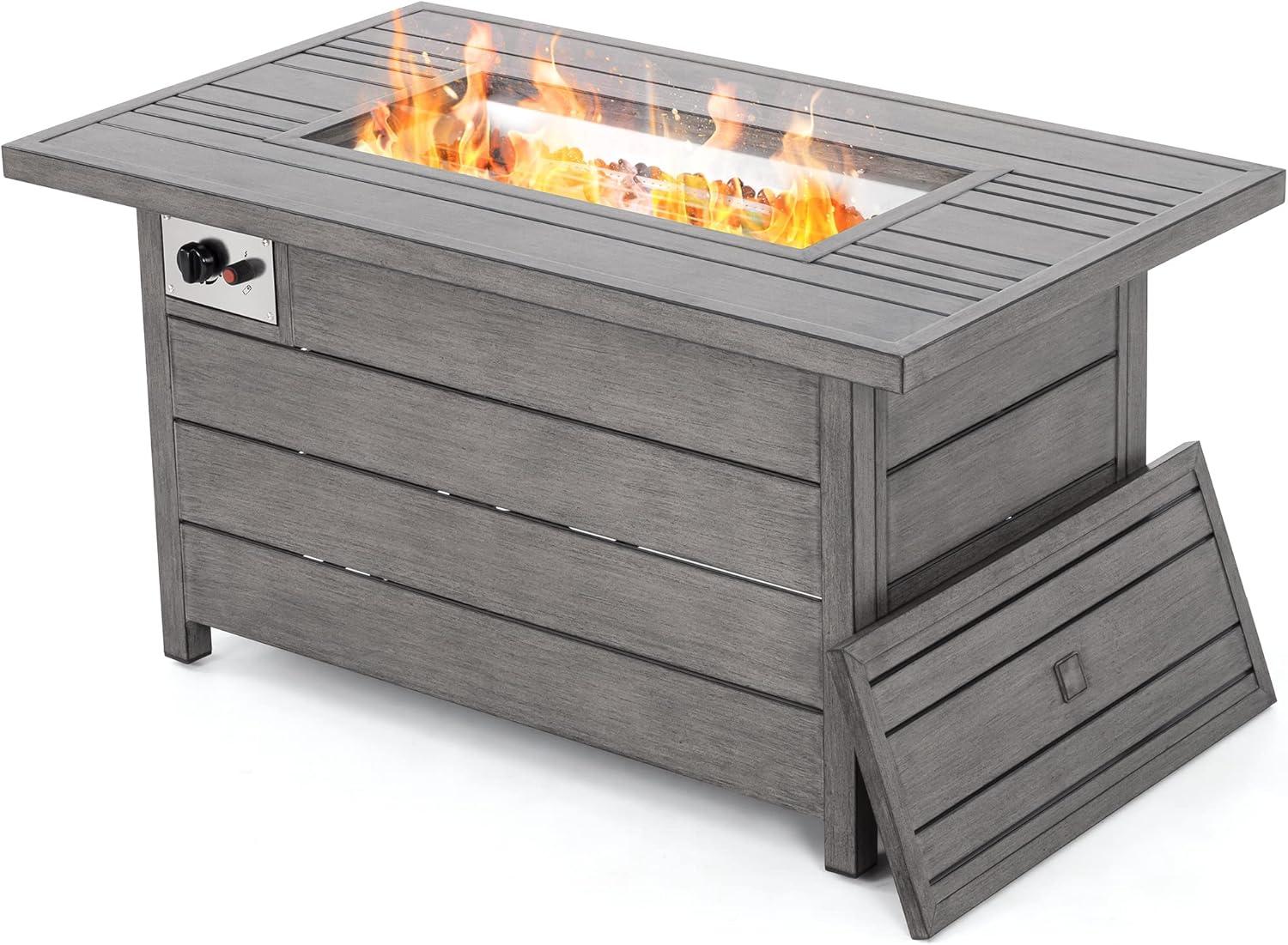 Gray Aluminum Gas Fire Pit Table with Slatted Top