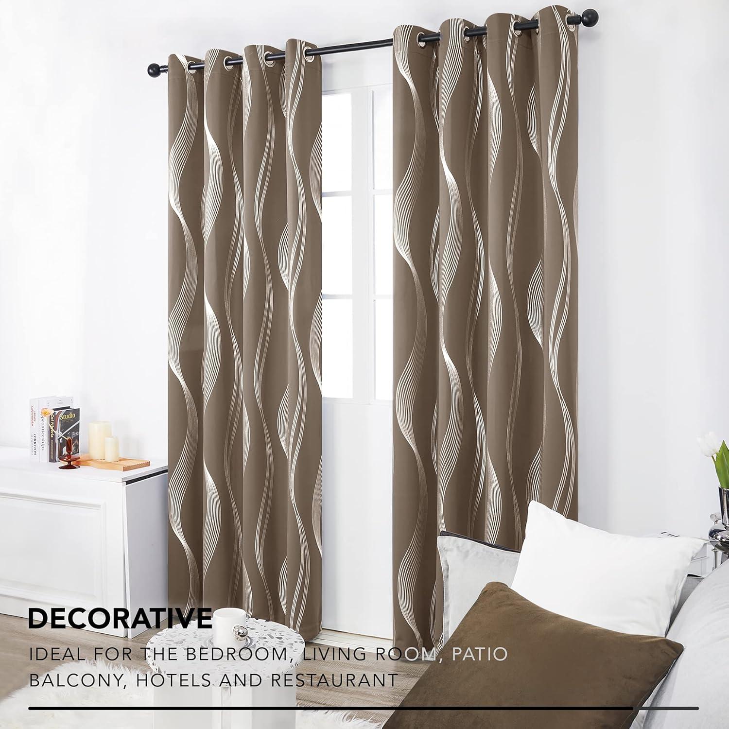 Deconovo Thermal Insulated Blackout Curtains for Living Room, 84 inch Long - Energy Efficient Curtains with Wave Lines Design (52 x 84 inch, Khaki, 2 Panels)