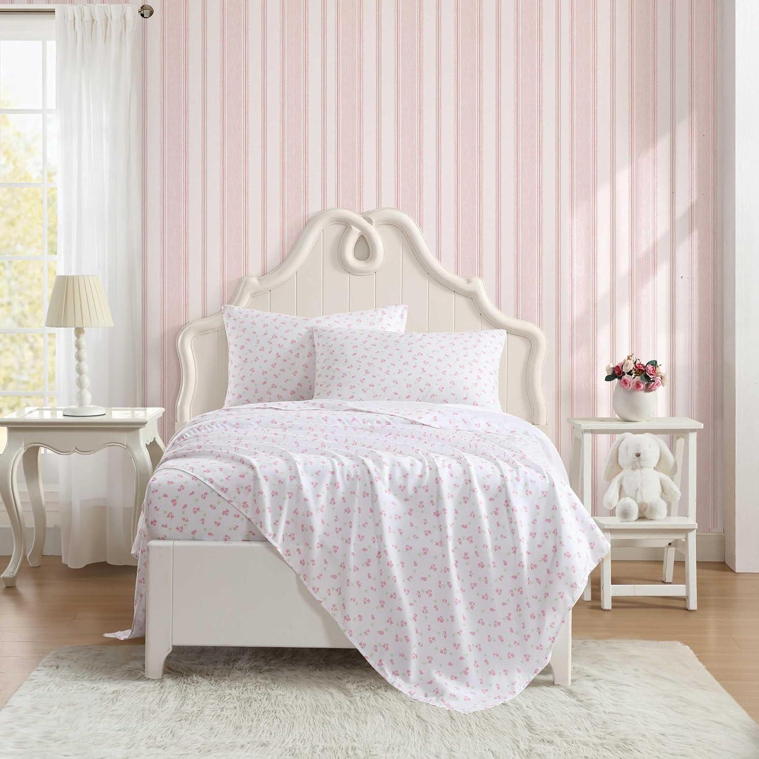 Pink Floral Microfiber Full Sheet Set for Girls