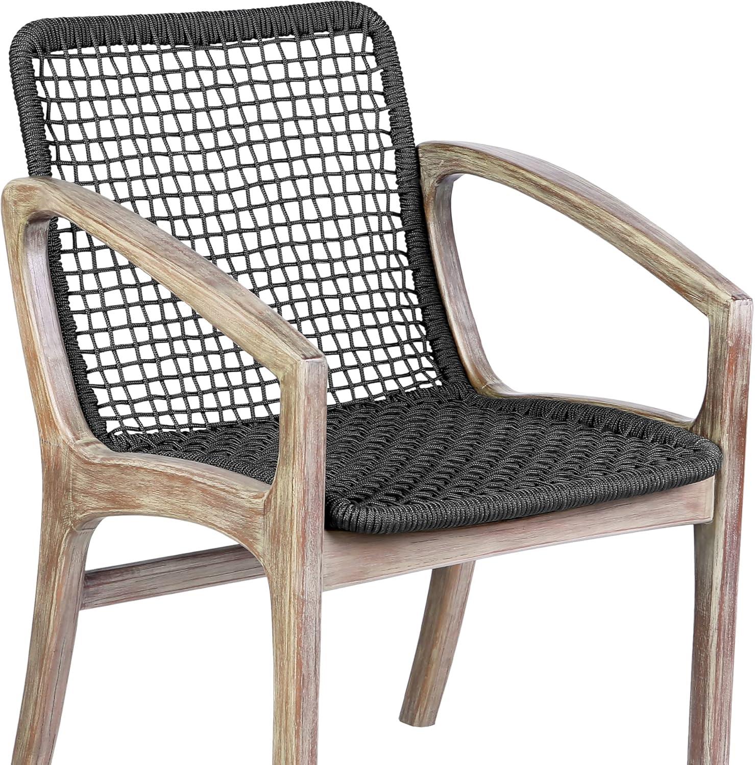 Brighton Outdoor Patio Dining Chair in Light Eucalyptus Wood and Charcoal Rope