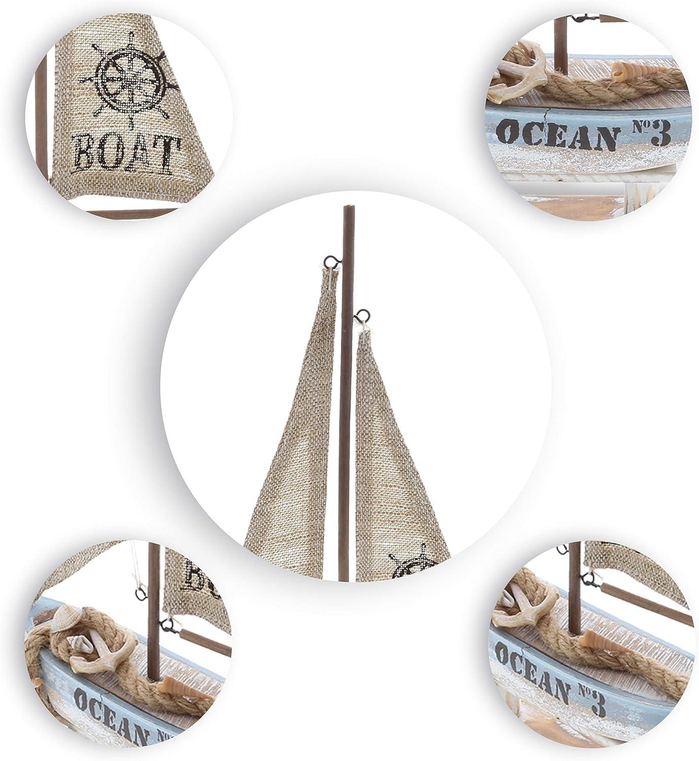 CoTa Global Coastal Horizon Wooden Sailboat Model Ship Nautical Decor, Rustic Nautical Sailboat Decor Table Top Decorations for Living Room Centerpiece and Beach Decorations for Home - 14.1 Inches