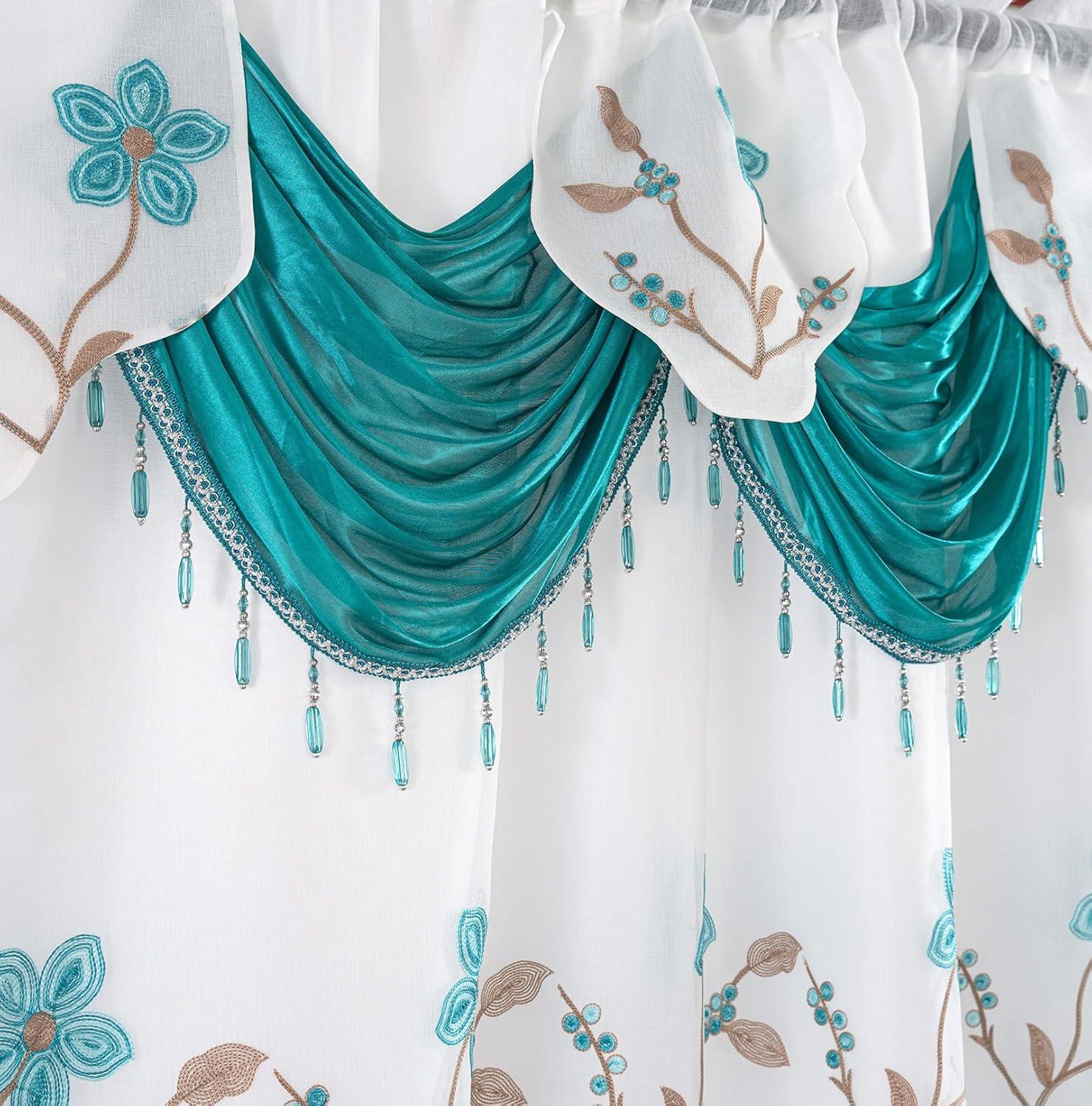 Red Barrel Studio® Embroidery Sheer Curtain 2 Panels Set Luxury Window Curtain Attached Valance With Satin Backing And 2 Tie Backs