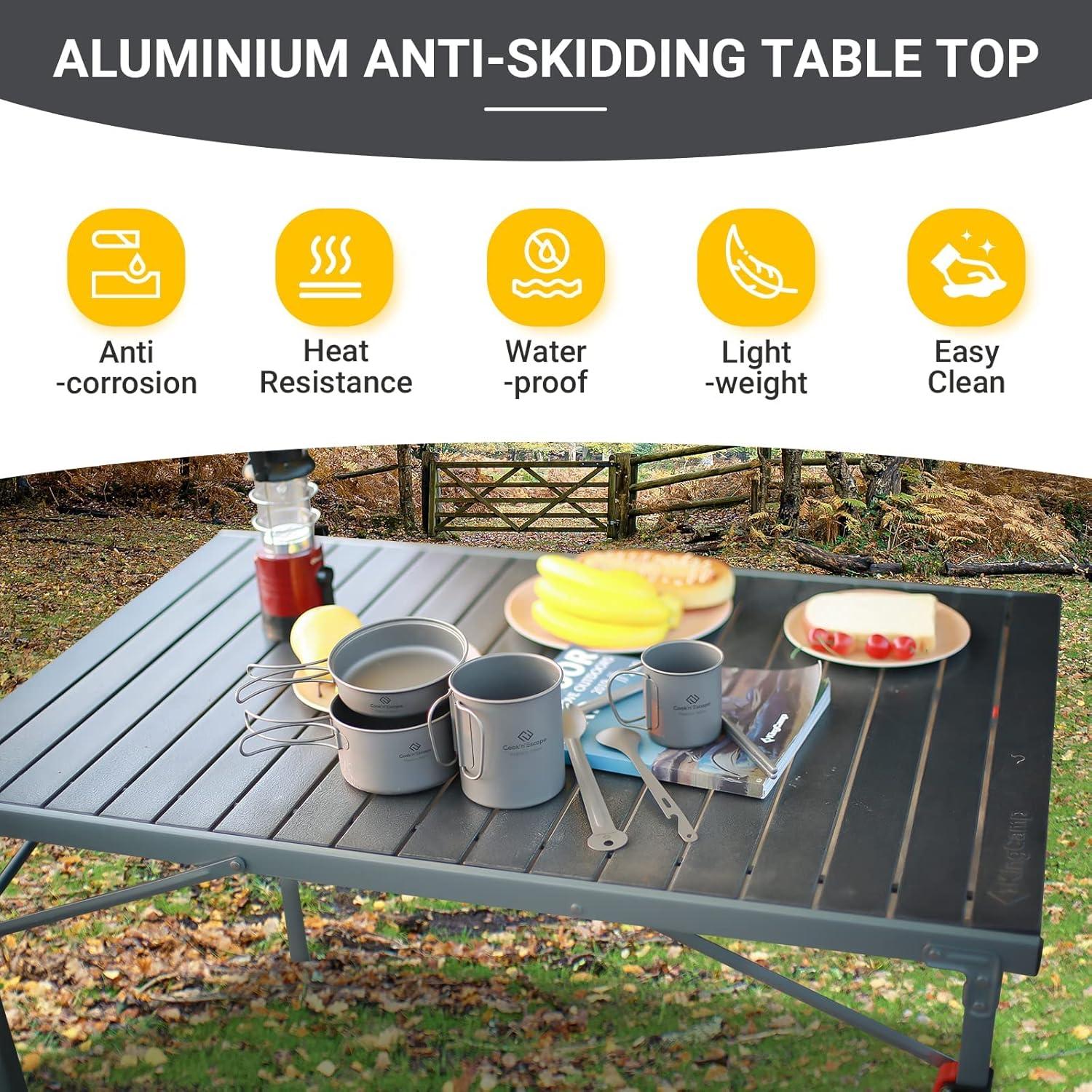 KingCamp Camping Folding Table Aluminum Roll up Table for 4-6 Person Outdoor Indoor 42.1" × 27.6 " Silver