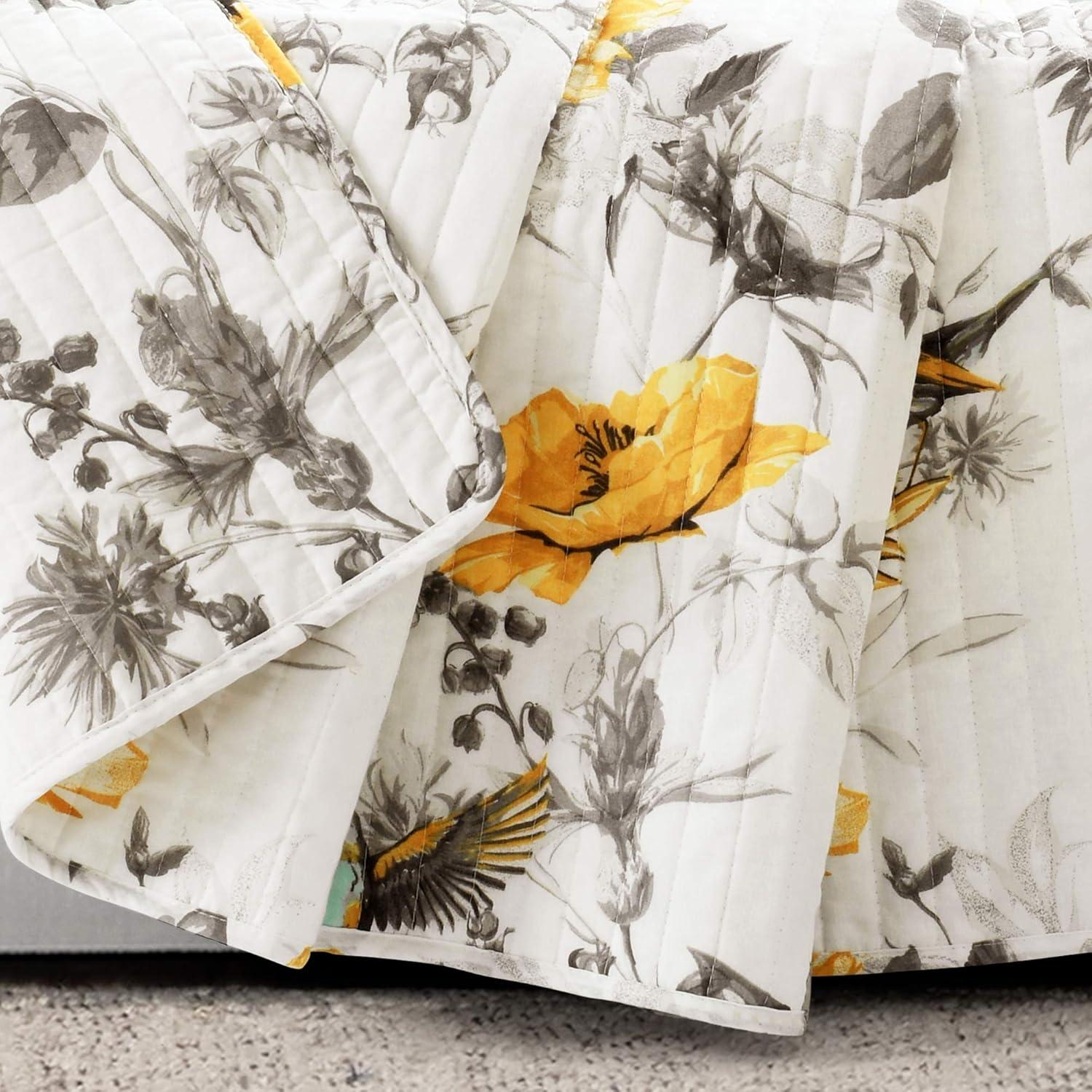 Lush Decor Penrose Floral Cotton Reversible Throw, 60x50, Yellow/Gray, Single