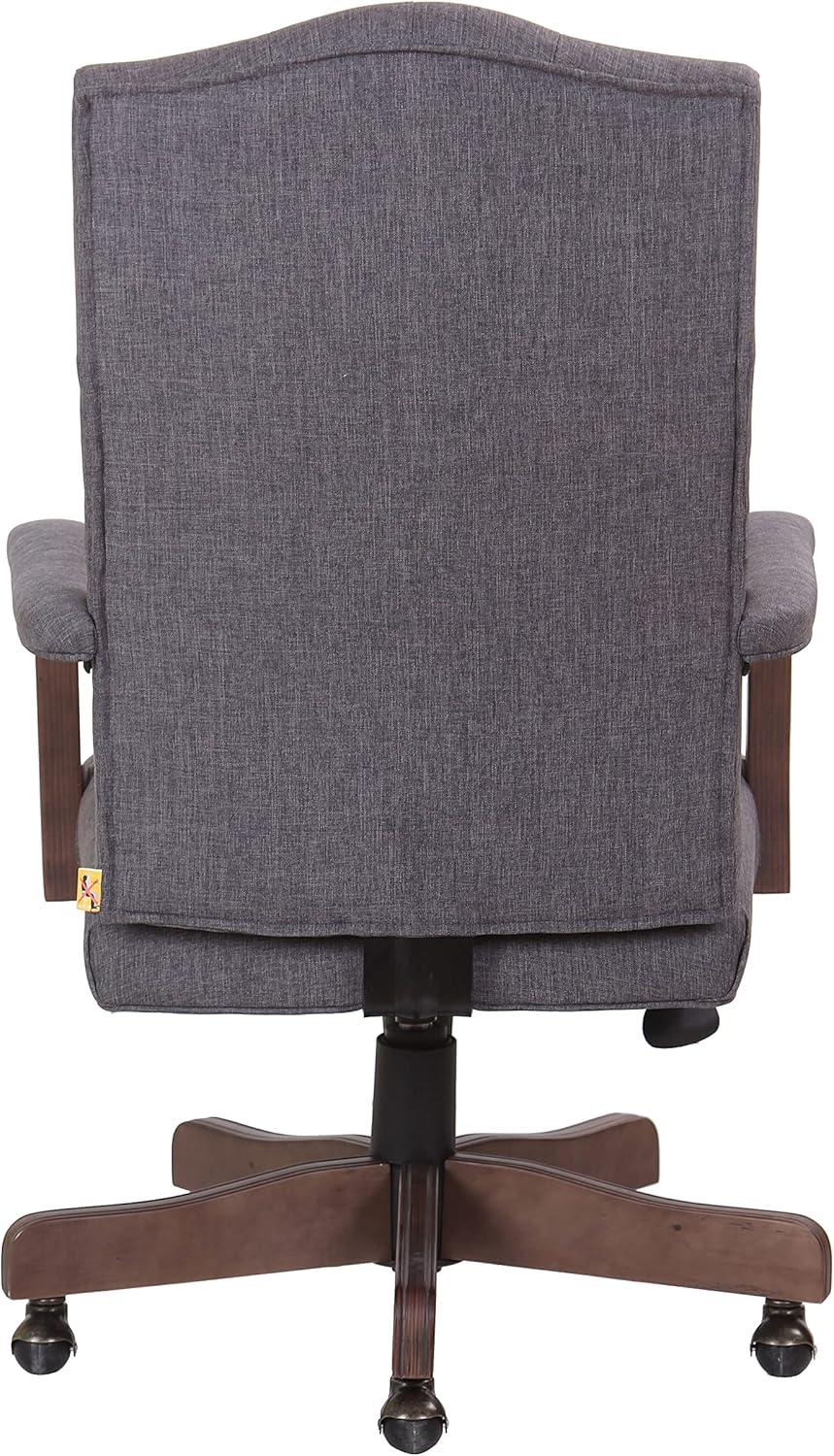 Traditional Executive Chair Slate Gray - Boss Office Products: Driftwood Base, Brass Castors, Pneumatic Lift