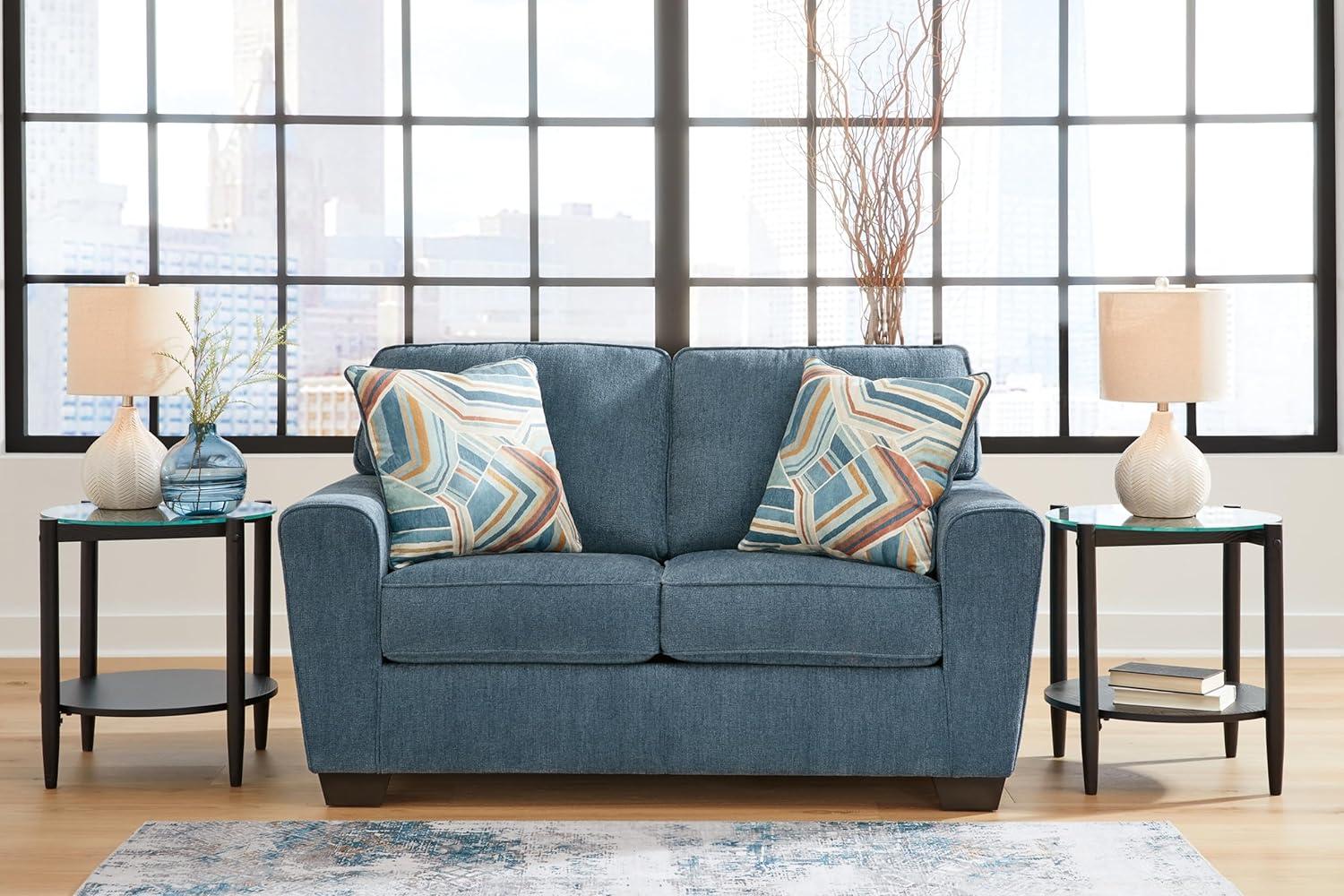 Cashton Contemporary Blue Fabric Loveseat with Removable Cushions