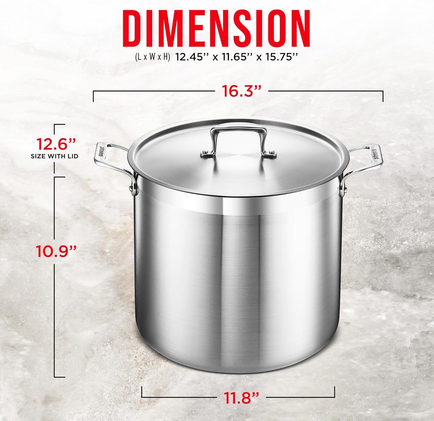 20 Quart Brushed Stainless Steel Stockpot with Lid and Riveted Handles