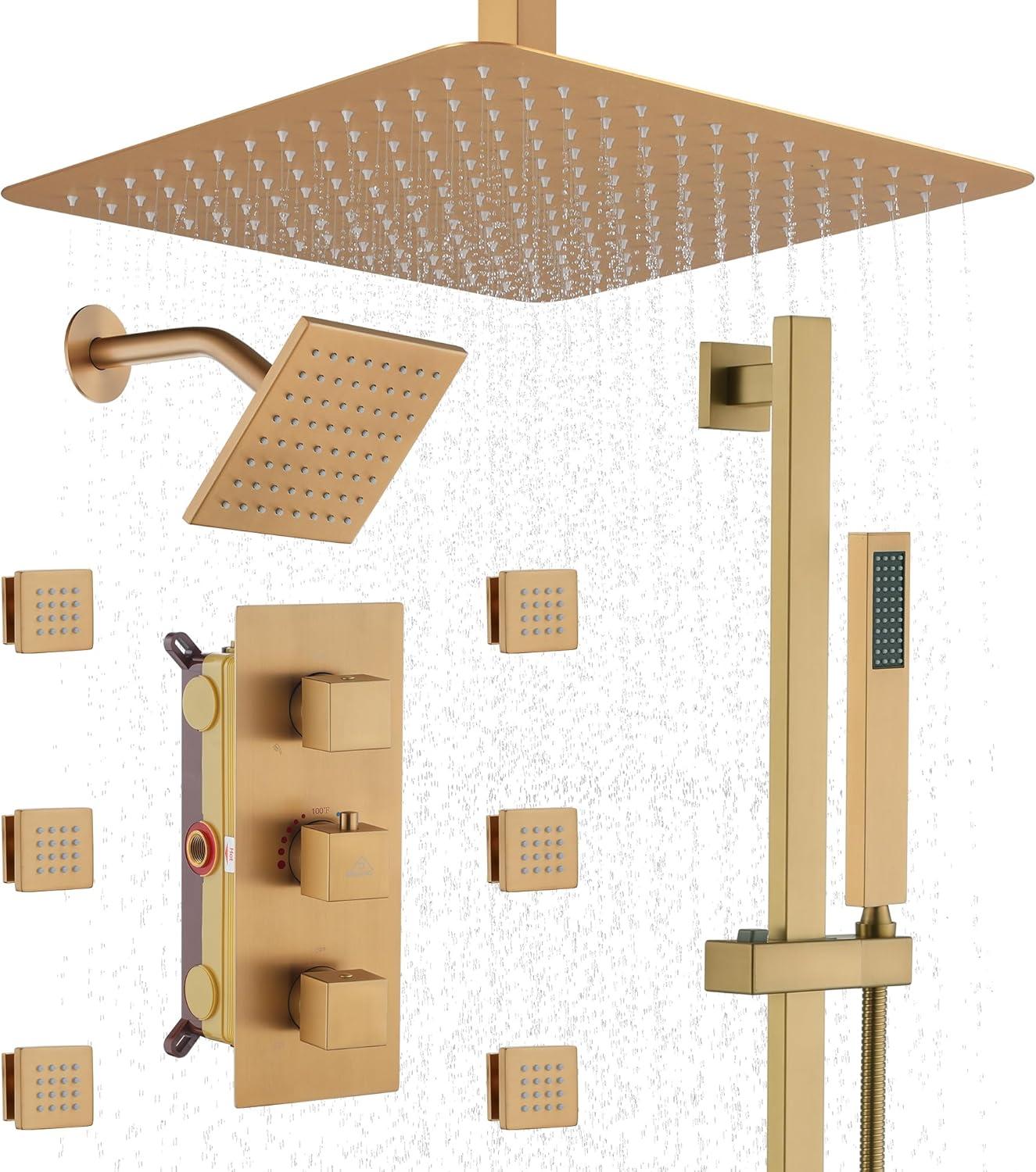 Rainfall Symphony 12inch 3-Function Dual Shower Head Thermostatic Shower System with 3 Sprays Handheld