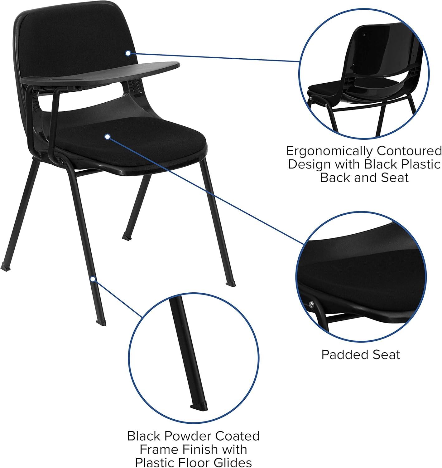 Compact Black Fabric Ergonomic Desk Chair with Flip-Up Tablet Arm