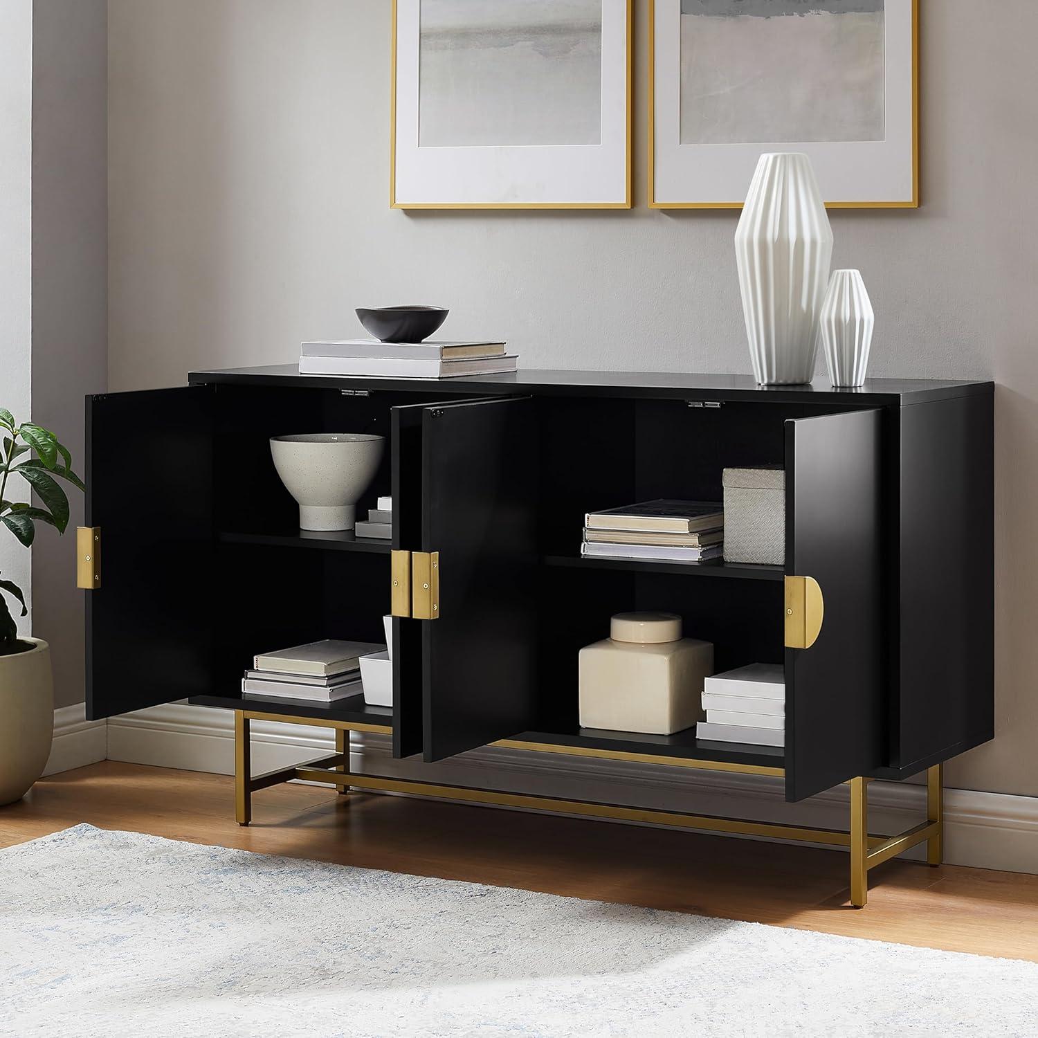 Blair 54" Matte Black and Gold Mid-Century Modern Sideboard