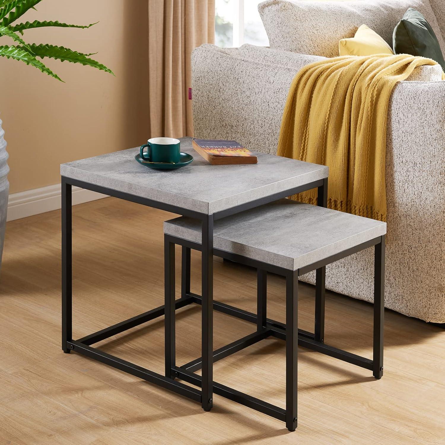 Censi Gray Faux Concrete Nesting Coffee Table Set with Metal Frame