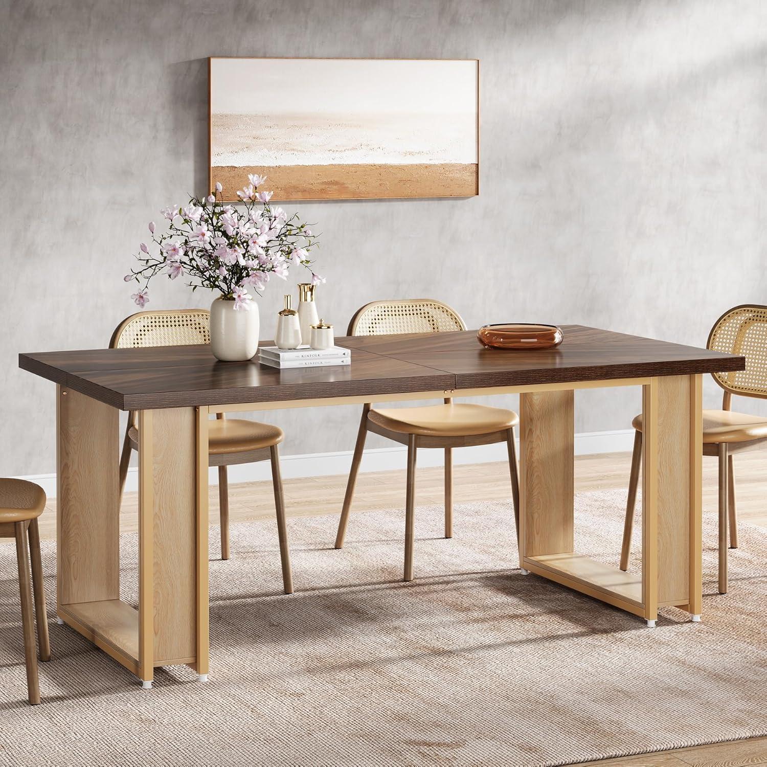 Tribesigns 63" Rustic Brown Wood Dining Table with Metal Sled Base