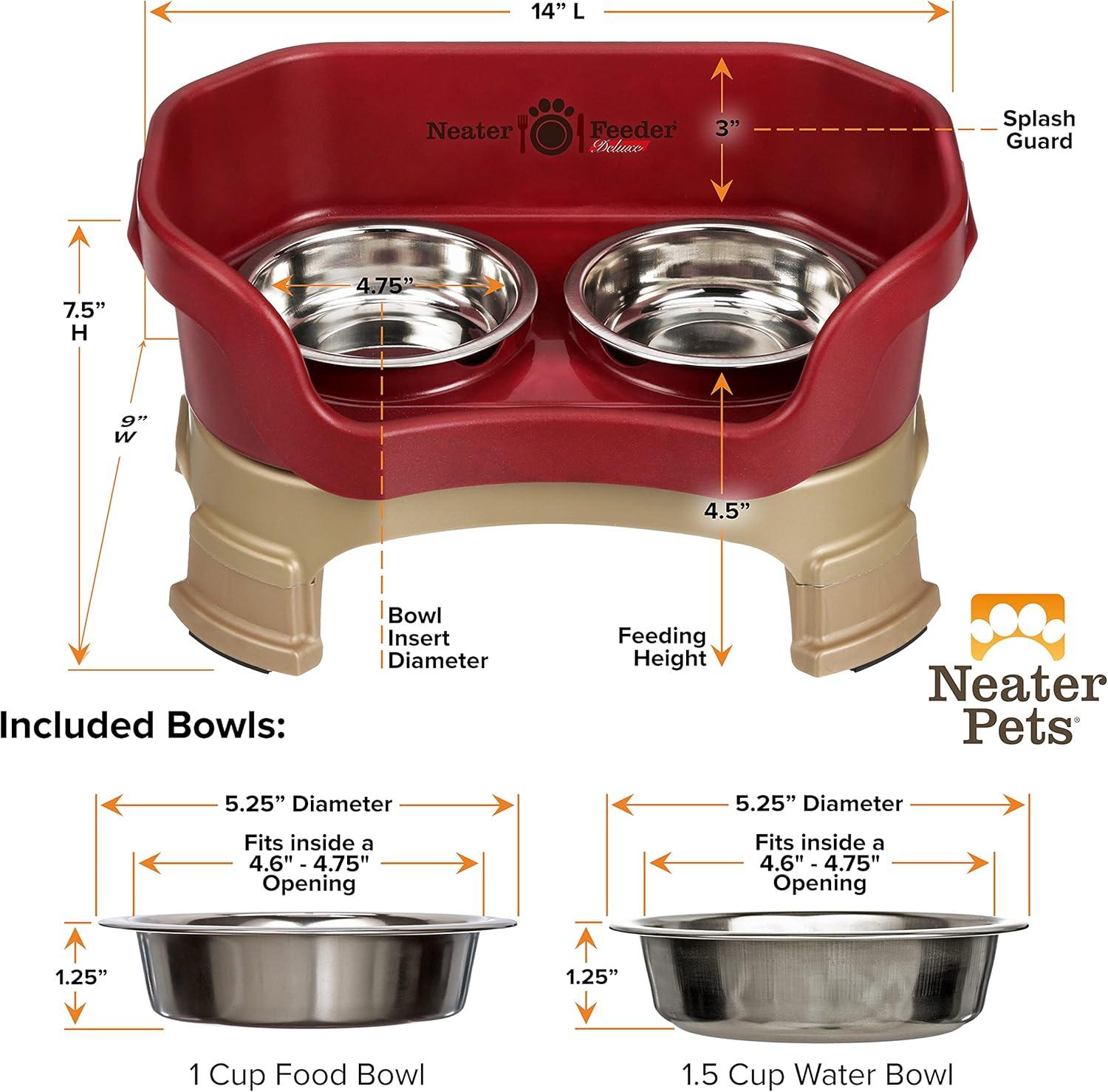 Neater Pets Neater Feeder Deluxe With Leg Extensions Mess-Proof Elevated Food & Water Bowls for Cats, Cranberry