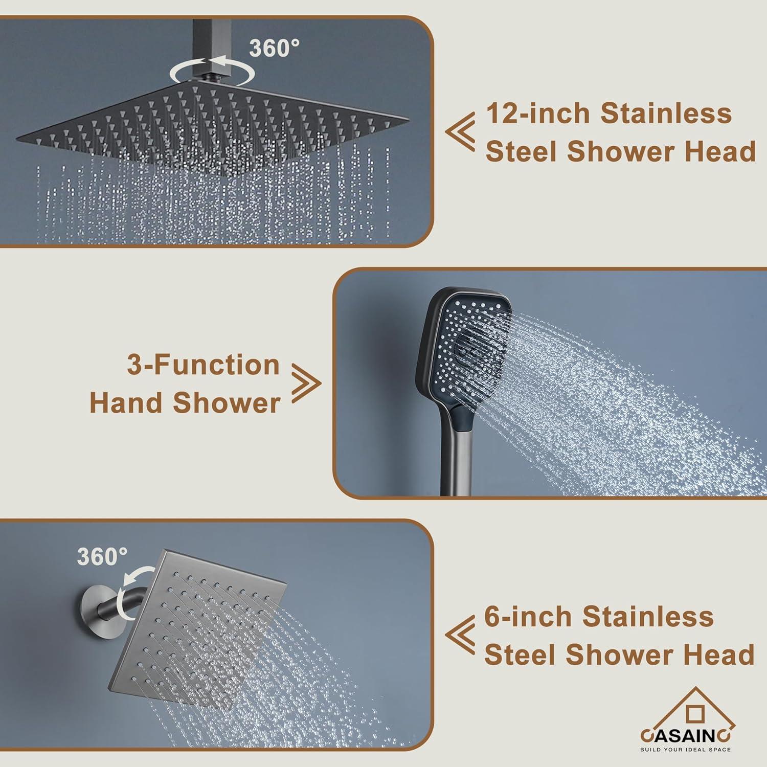 Rainfall Symphony 3-Function Dual Shower Head Thermostatic Shower System with 3 Sprays Handheld