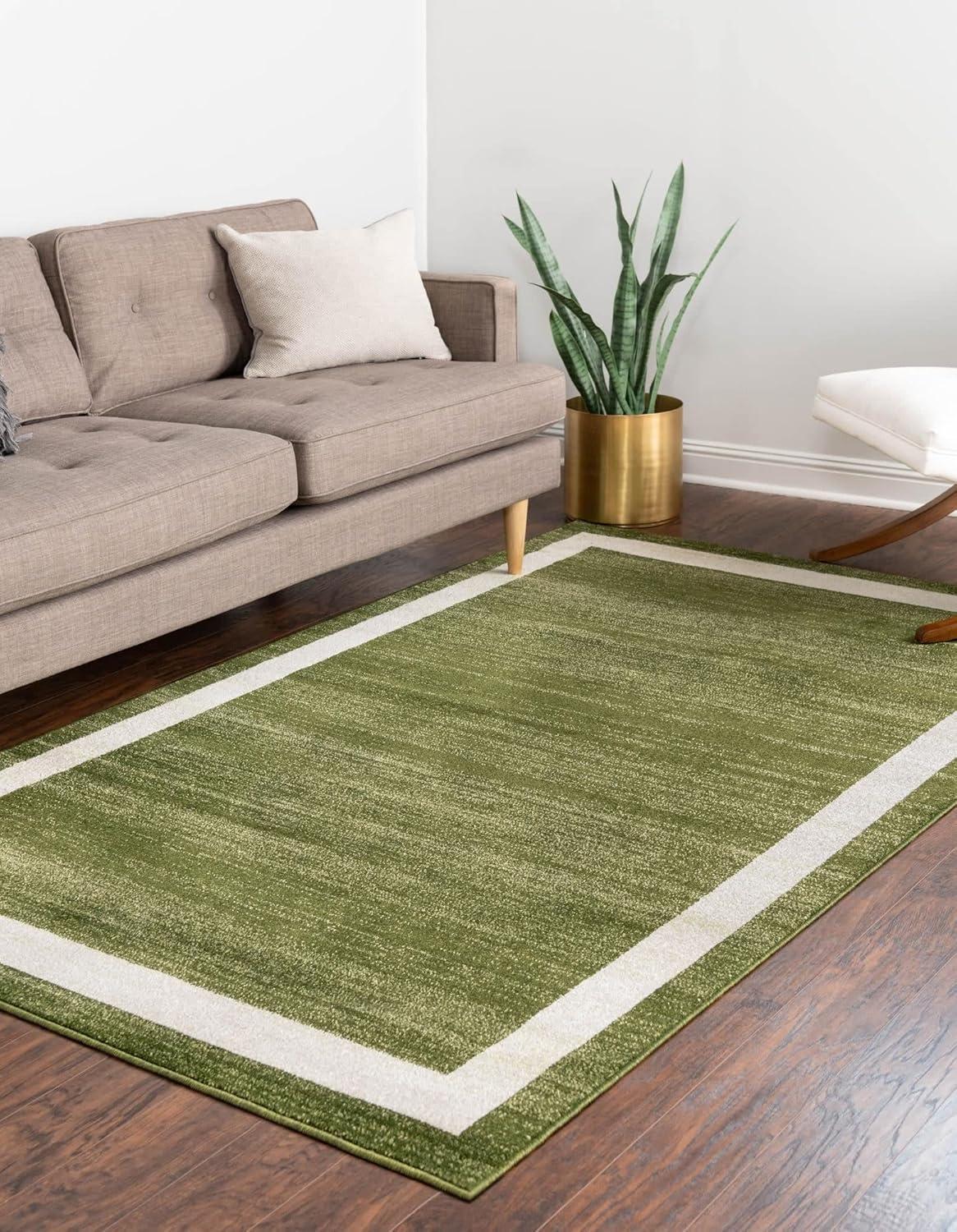 Easy-Care Tufted Green Synthetic 7' x 10' Rectangular Area Rug