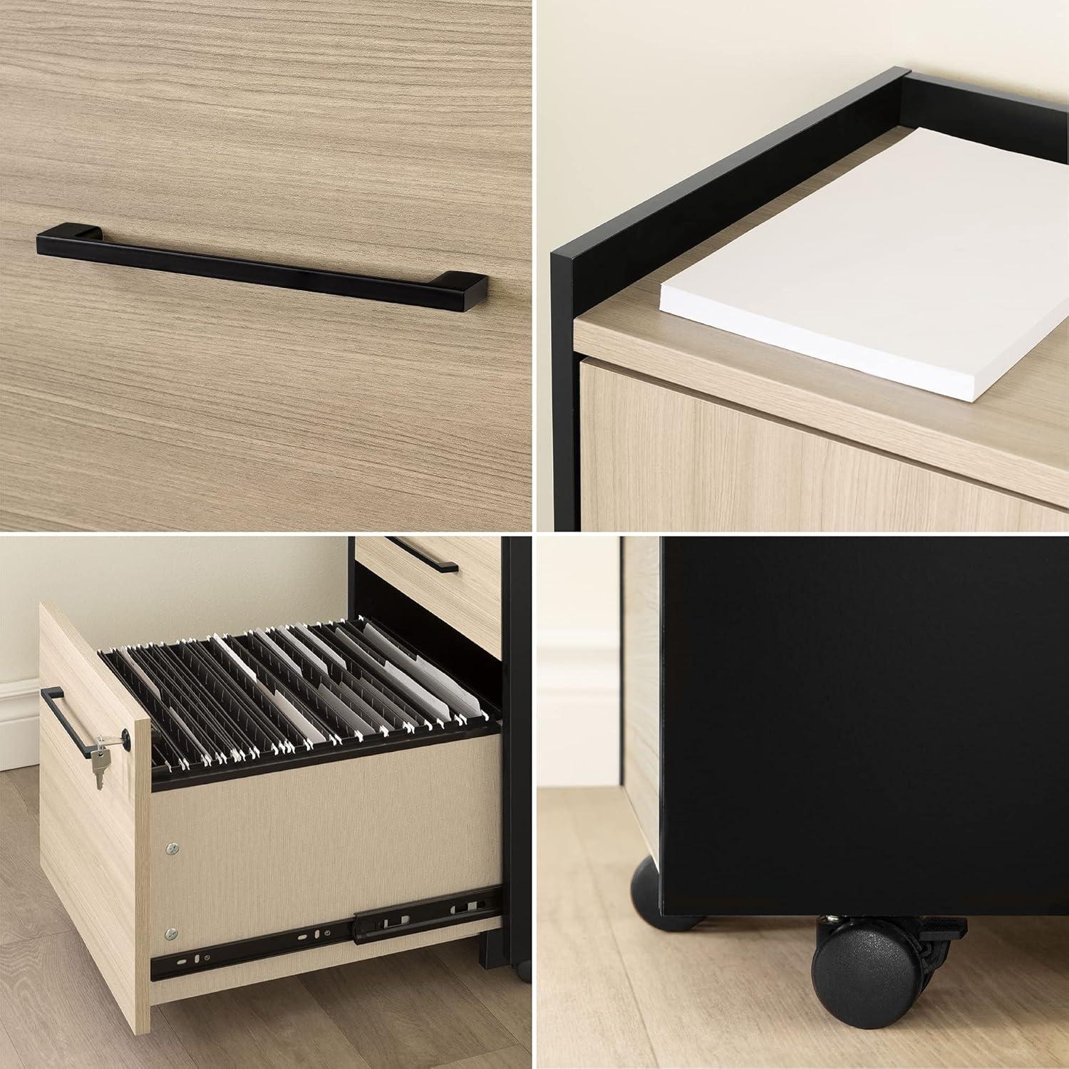 Kozack 2-Drawer Mobile File Cabinet-Soft Elm and Matte Black