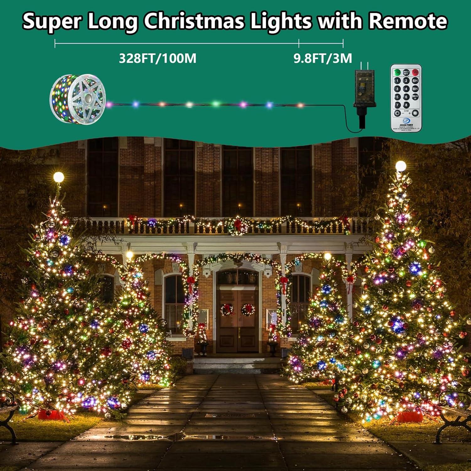 Multicolor 328FT LED Outdoor Christmas Tree Lights with Remote