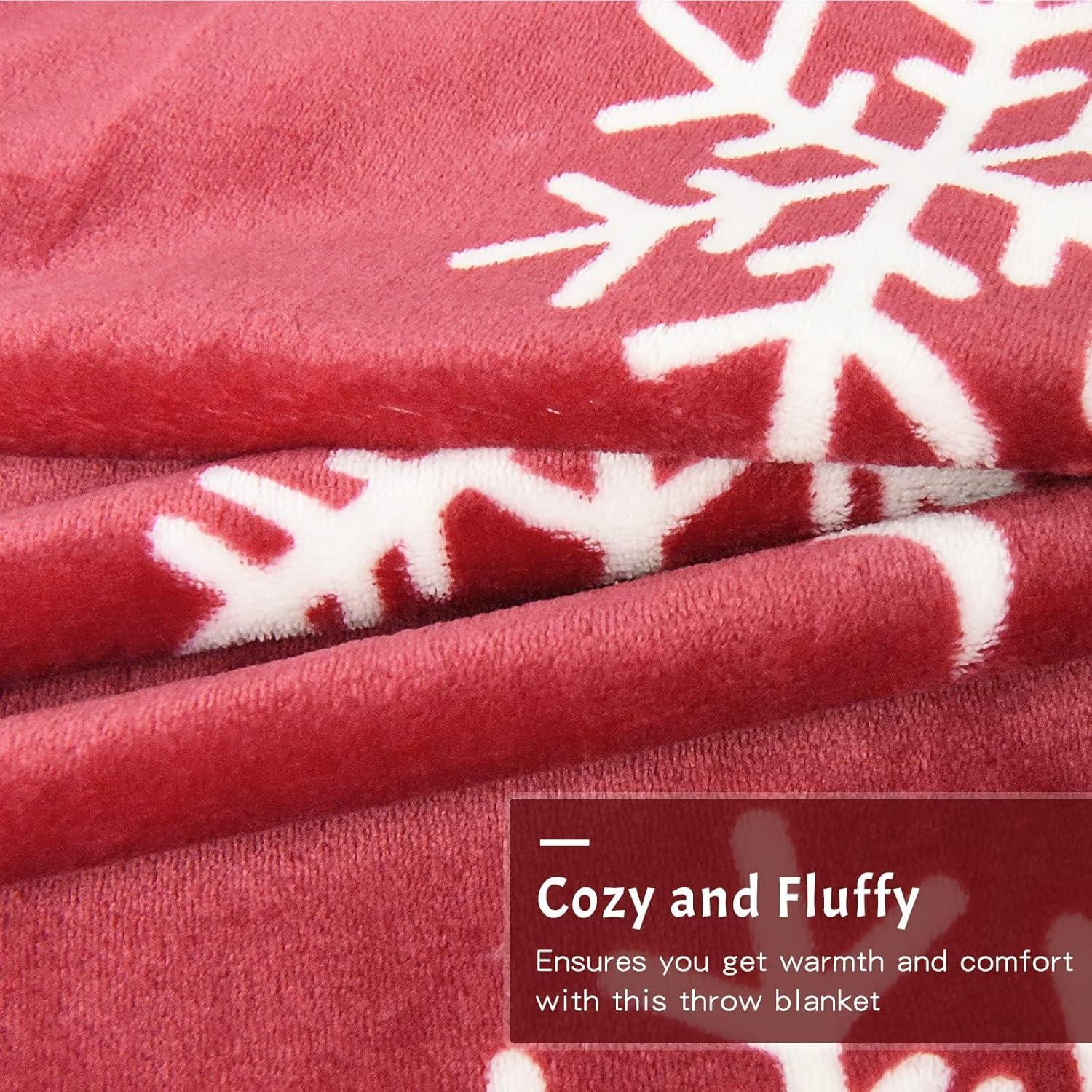 Christmas Blanket (50x60 Inches, Christmas Snowflake Blanket) Fleece Soft Red Blanket Christmas Home Décor Plush Christmas Throw Blanket Bed Throws for Winter Bedding Couch