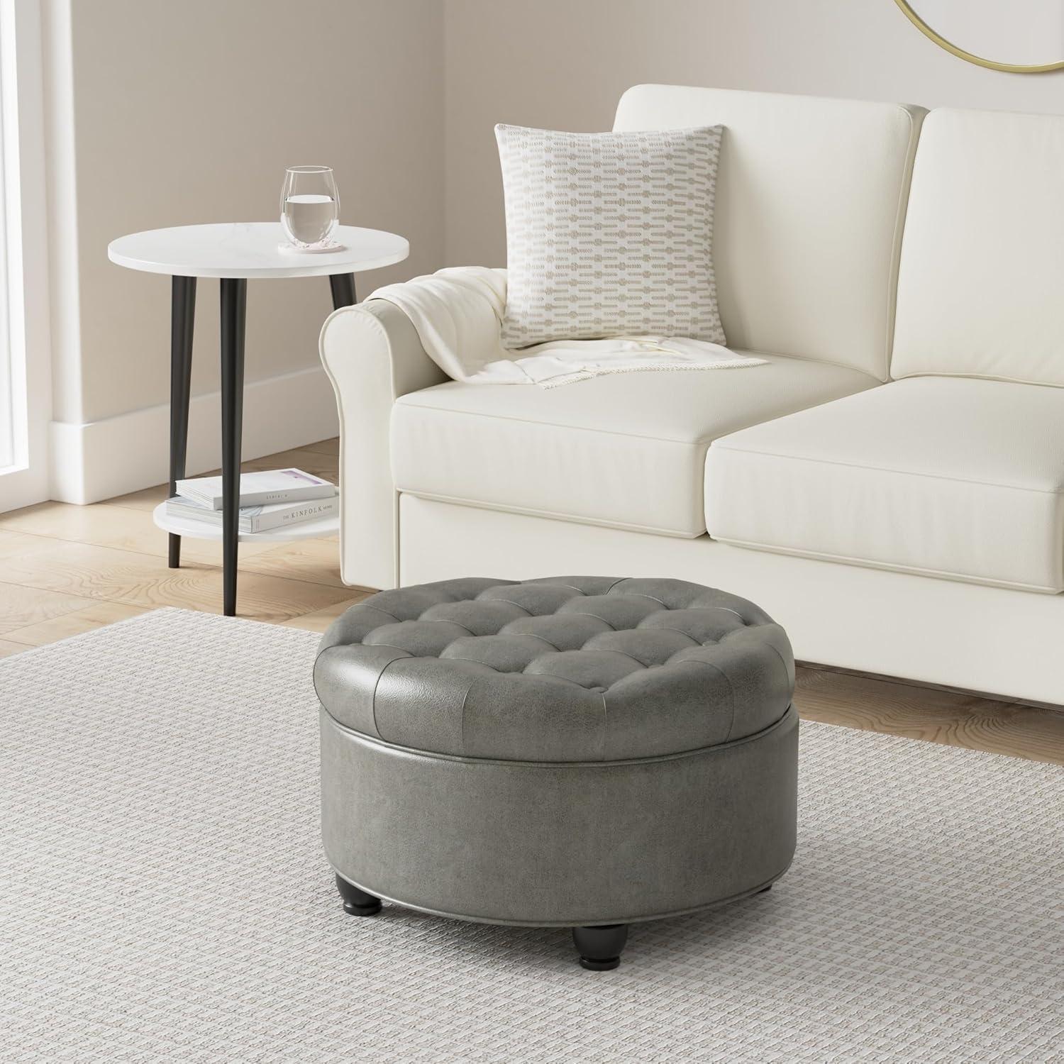 Large Tufted Round Storage Ottoman - HomePop