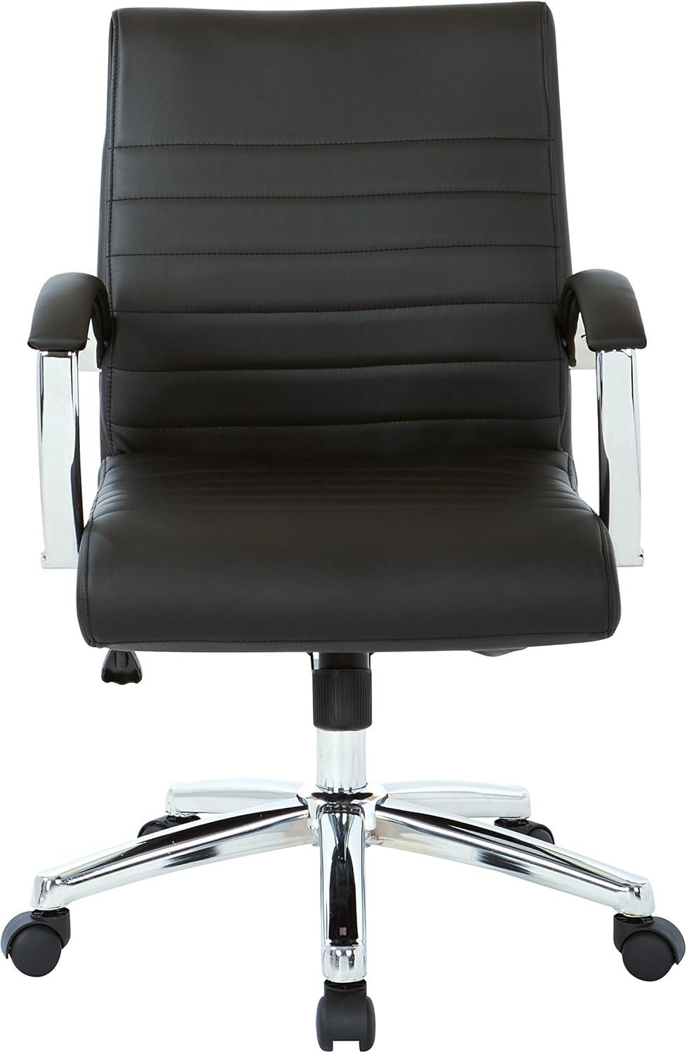 Executive Low Back Chair in Black Faux Leather with Chrome Arms and Base K/D