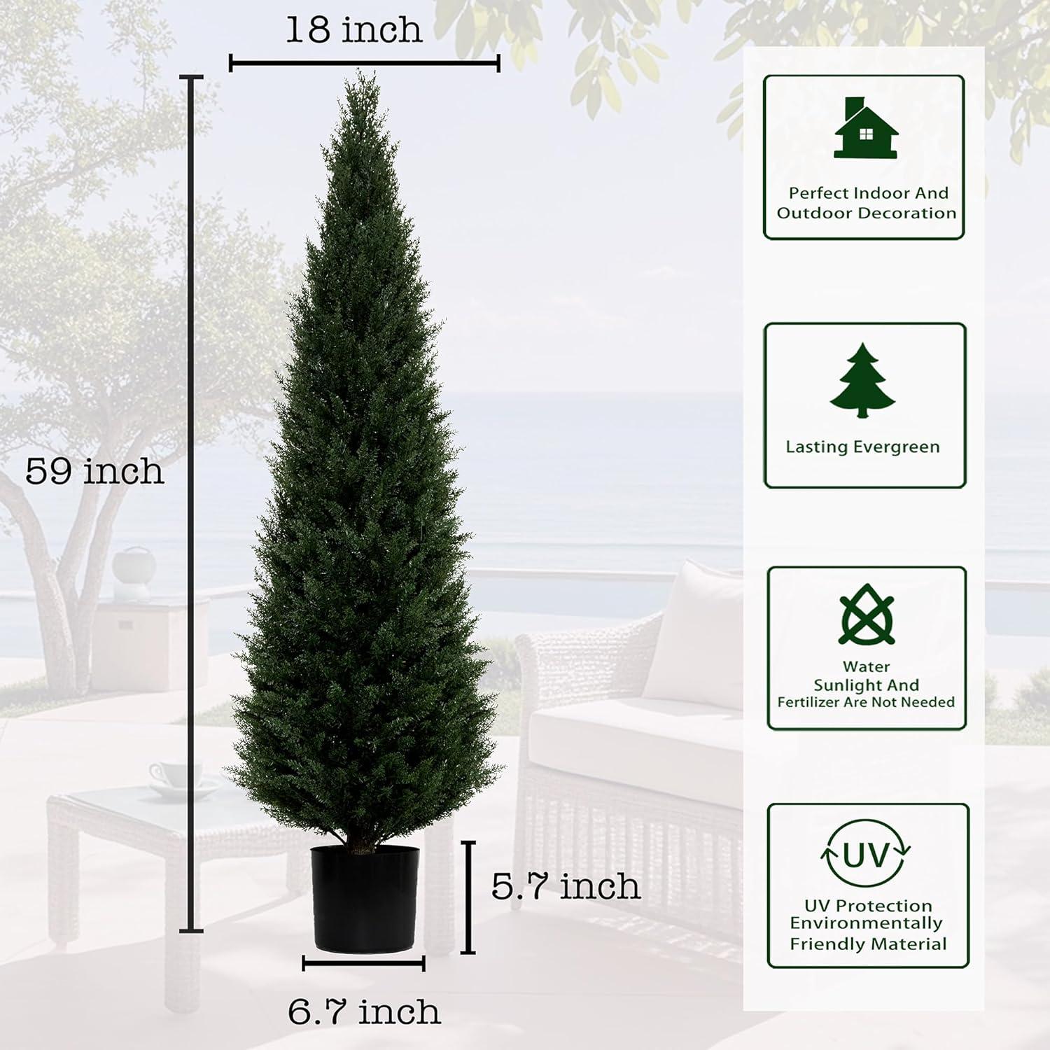 2 Pack 5 ft Artificial Cedar Tree UV Rated , Artificial Christmas Topiary Tree, Pre-Potted Plants for Indoor Outdoor Housewarming Gift Home Decor, DR.Planzen