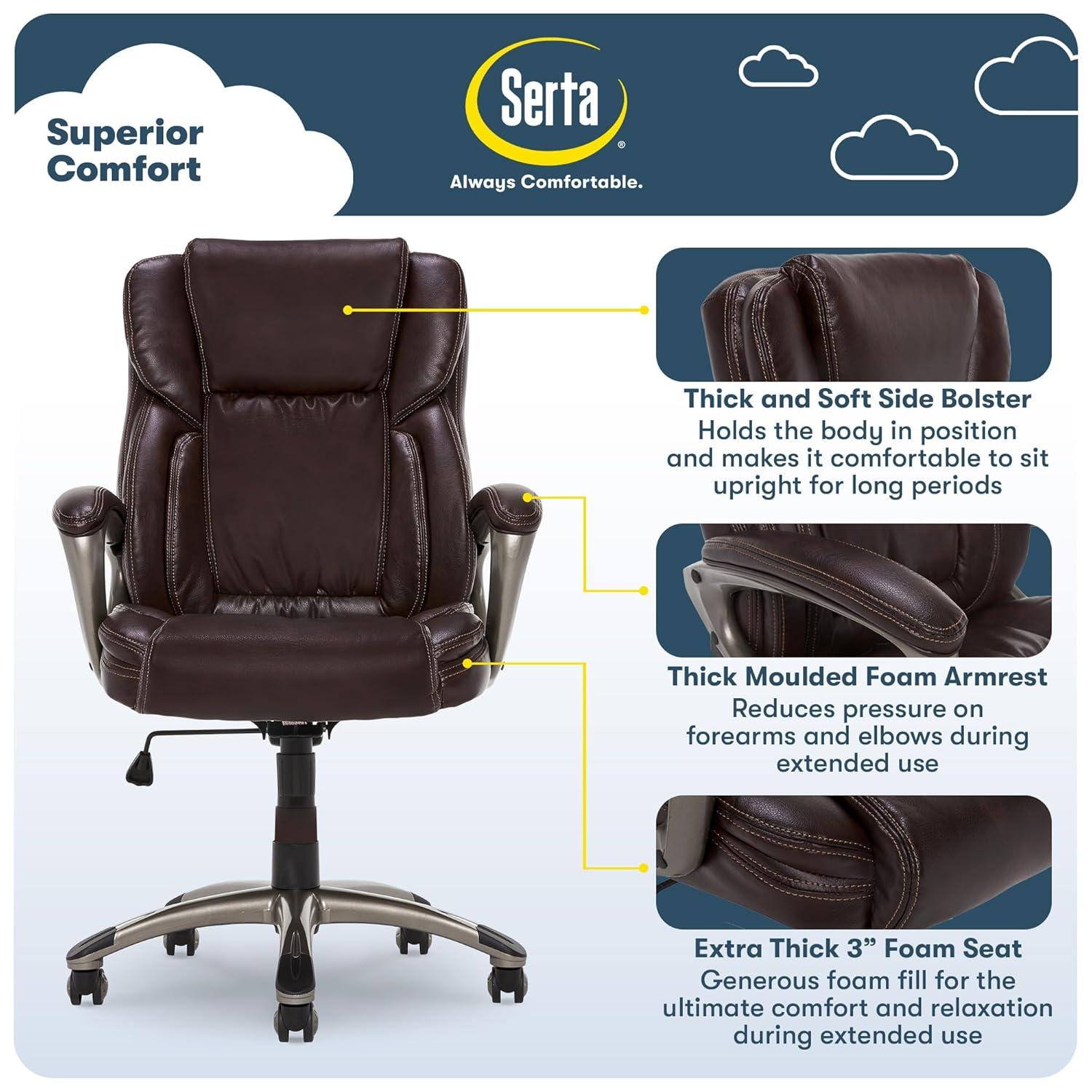 Serta Serta Garret Executive Office Chair, Ergonomic Lumbar Support, Semi-Plush Cushion, Body Pillows