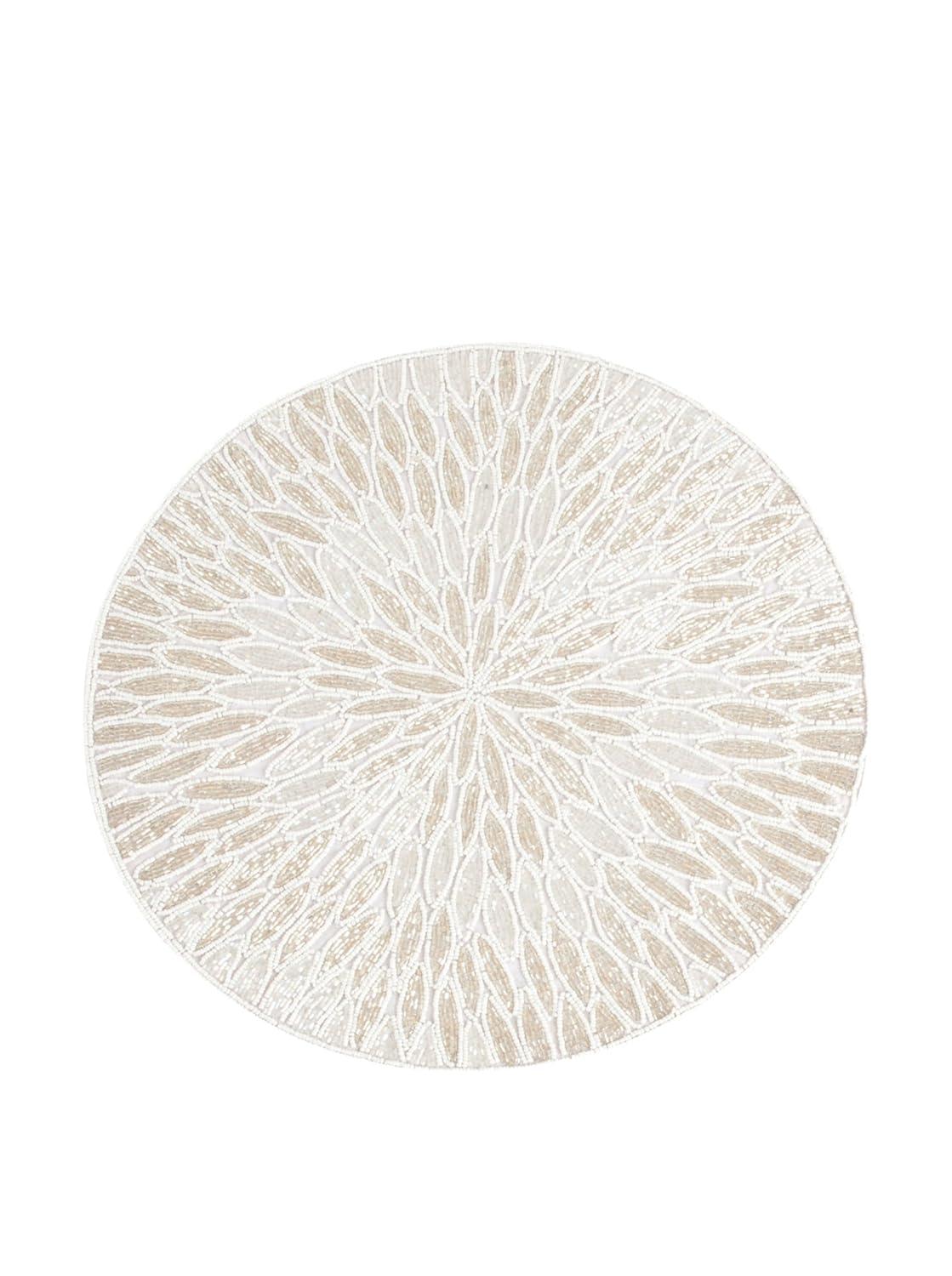 Saro Lifestyle Beaded Design Placemat (Set of 4), White, 15" Round
