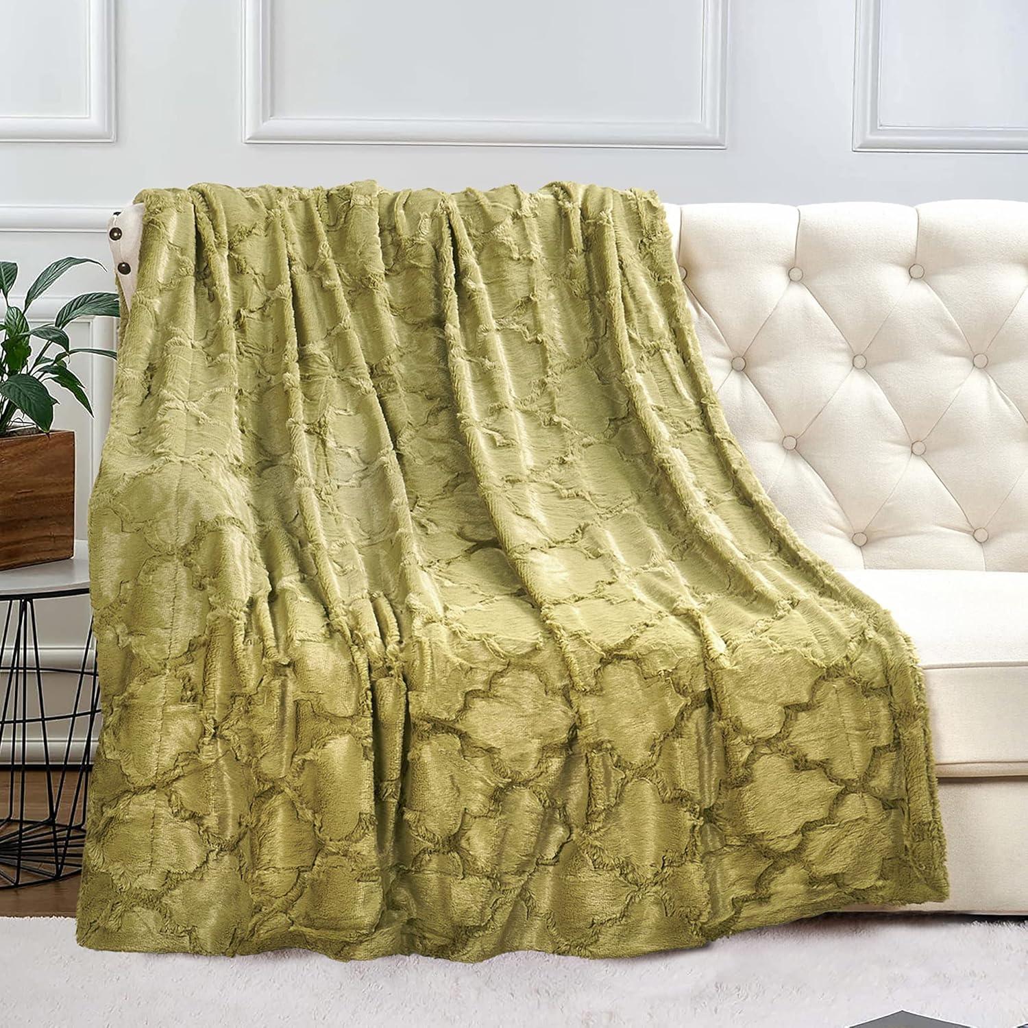 Home Soft Things Ashley Brushed Faux Fur Throw Blanket with Sherpa Back Soft Cozy Fluffy Fluzzy Lightweight Throw - Khaki - 50" x 60"