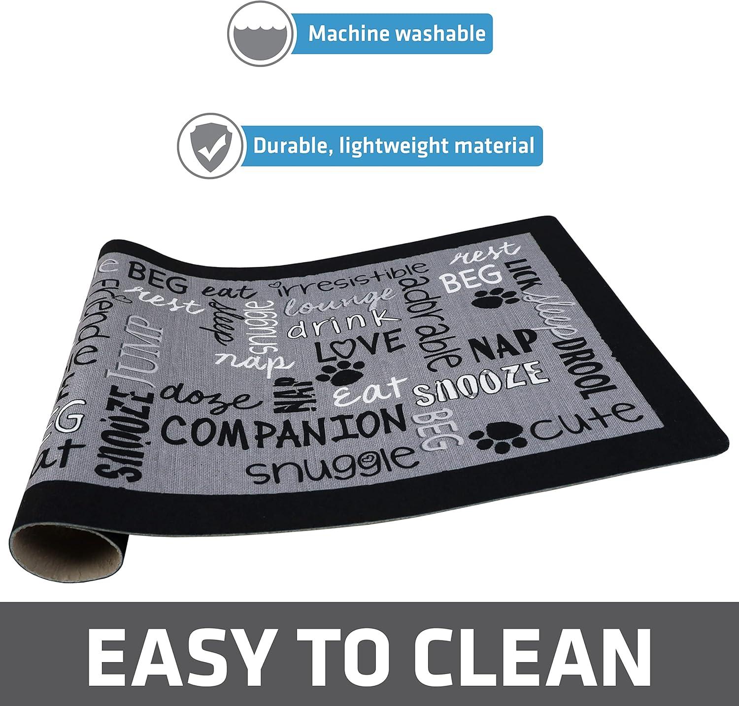 Drymate Pet Bowl Placemat, Dog & Cat Food Feeding Mat - Absorbent Fabric, Waterproof Backing, Slip-Resistant - Machine Washable/Durable (12” x 20”) (Linen Black)