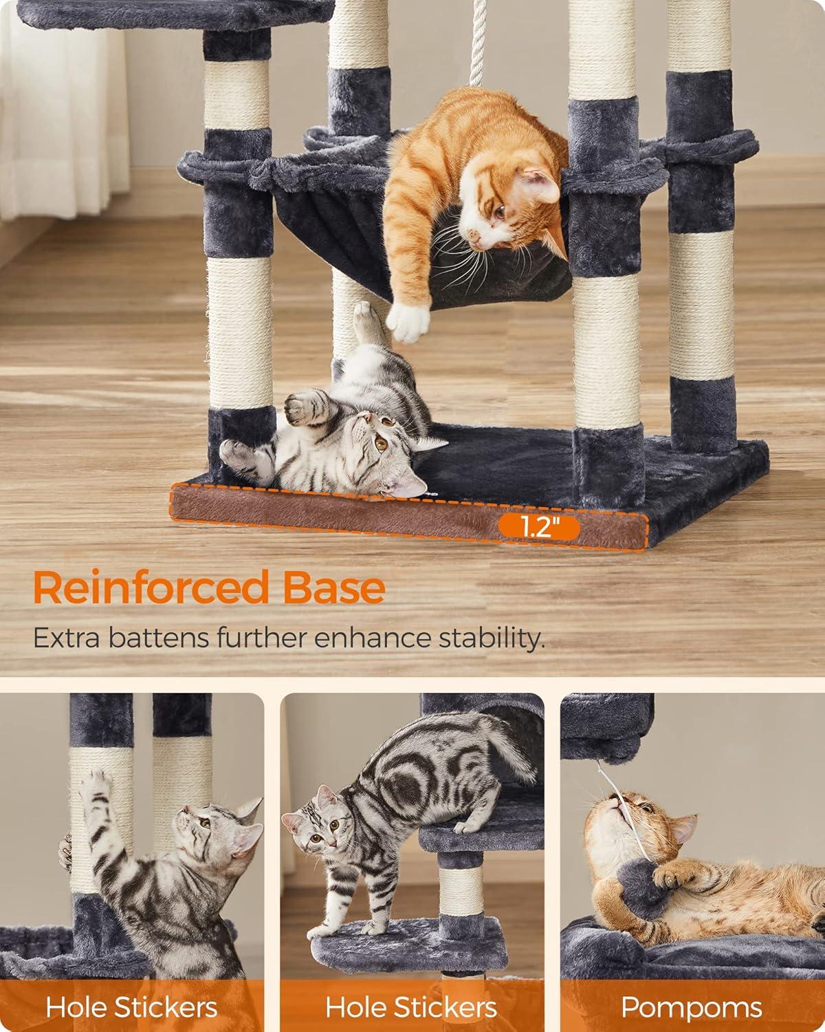 2-Level 56.3" Cat Tree with Scratching Posts & Hammock, Smoky Gray