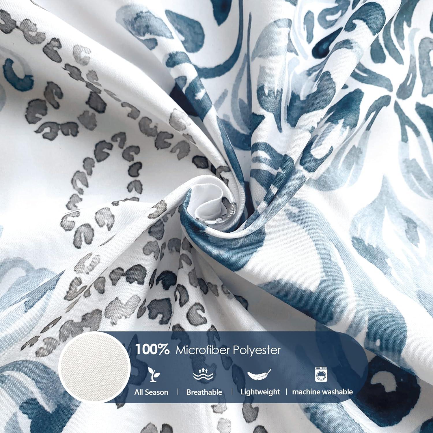 Blue and White Damask Queen Size Microfiber Duvet Cover Set